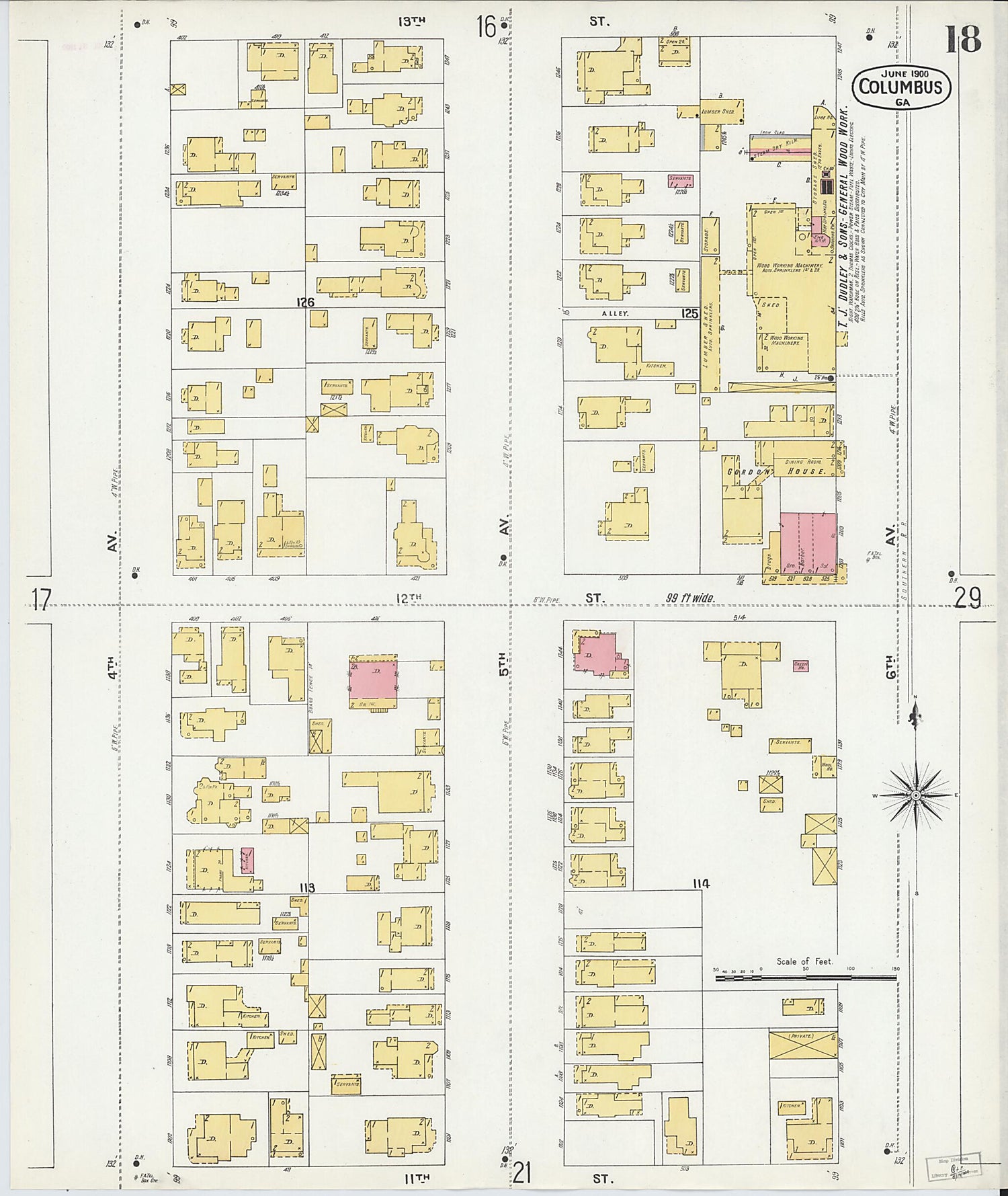 This old map of Columbus, Muscogee County, Georgia was created by Sanborn Map Company in 1900