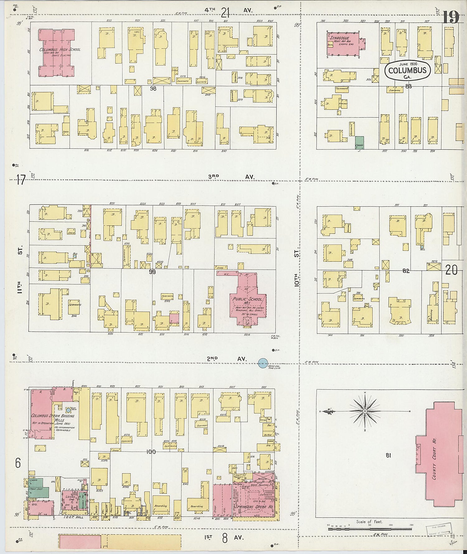 This old map of Columbus, Muscogee County, Georgia was created by Sanborn Map Company in 1900