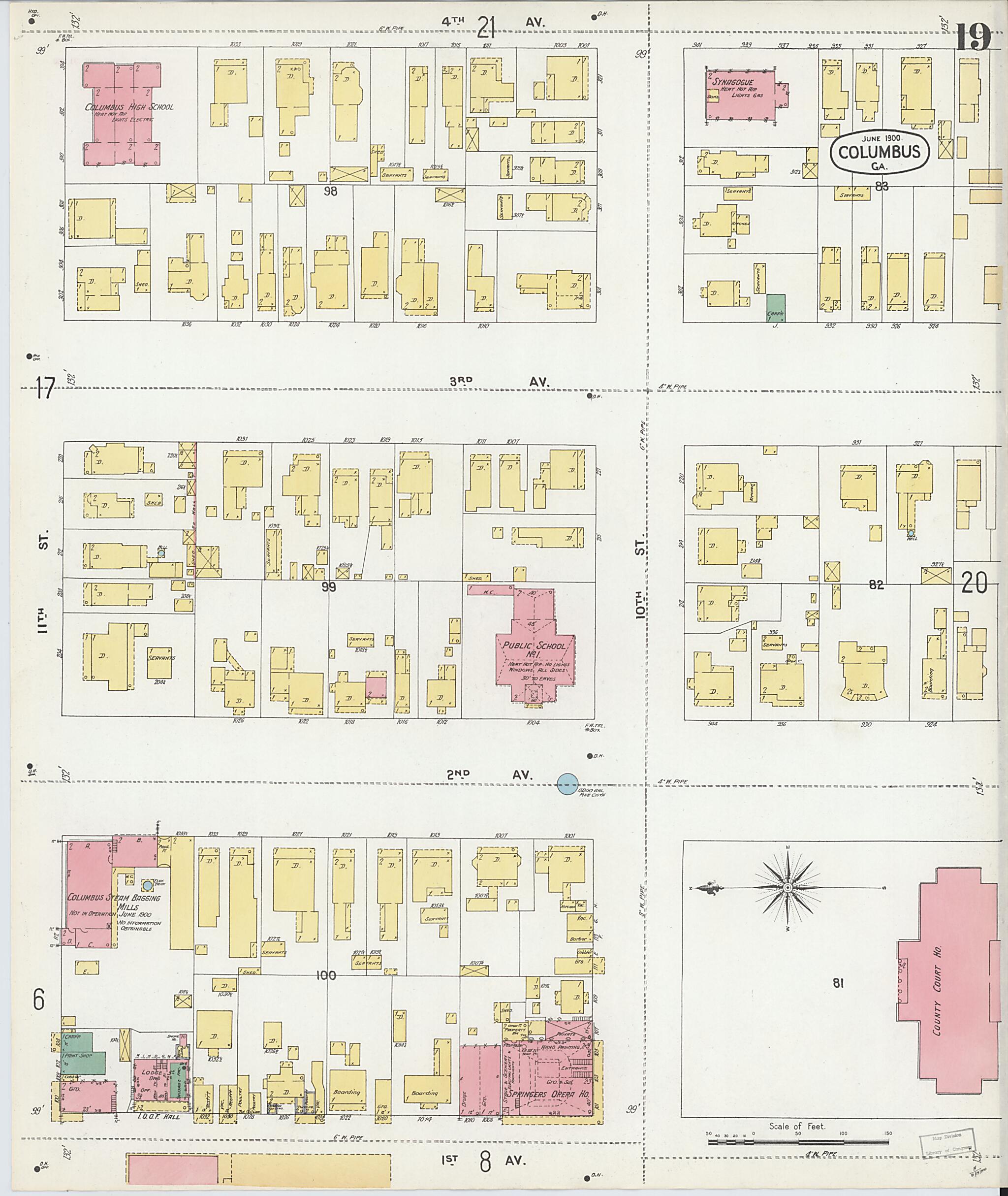 This old map of Columbus, Muscogee County, Georgia was created by Sanborn Map Company in 1900