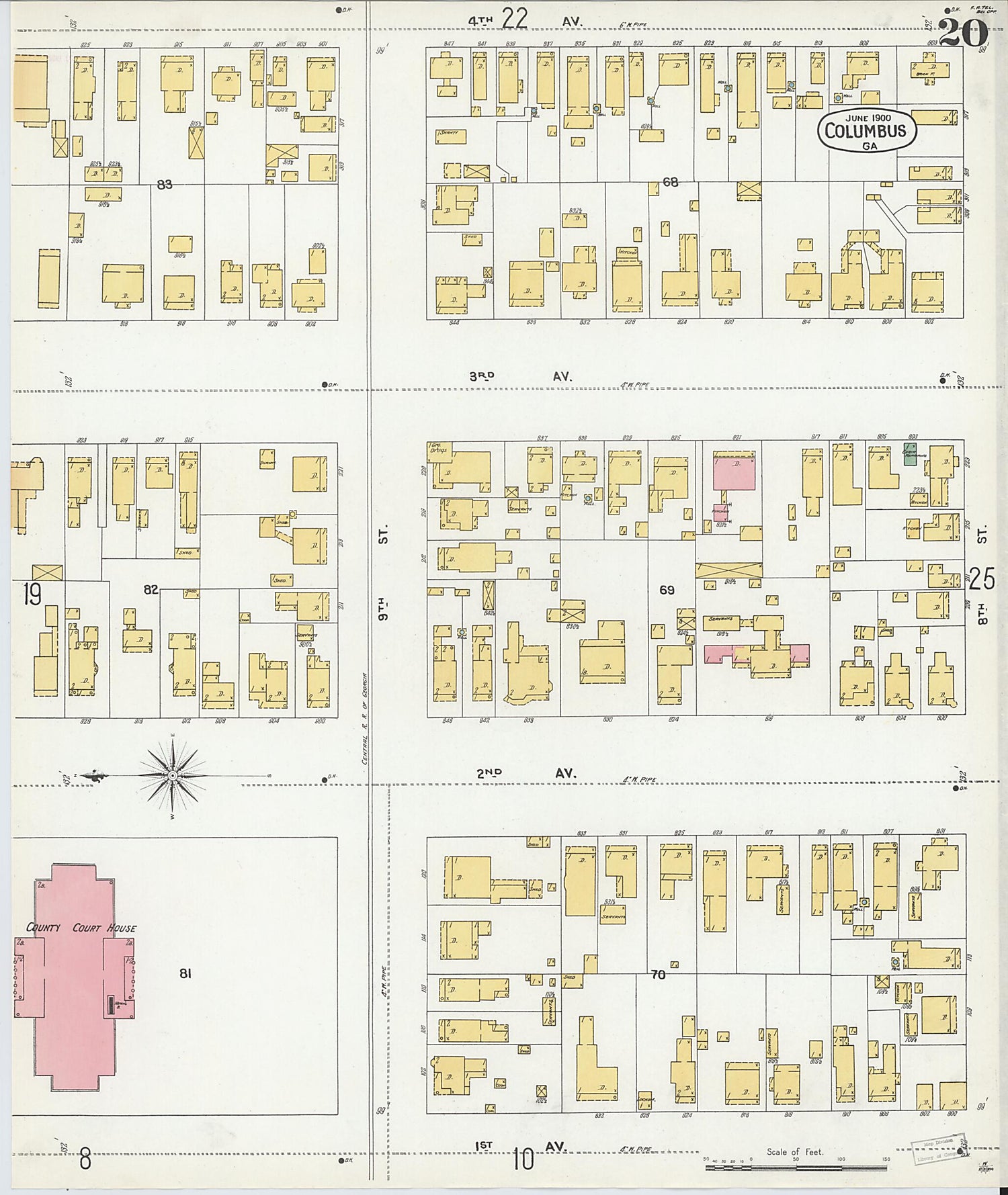 This old map of Columbus, Muscogee County, Georgia was created by Sanborn Map Company in 1900