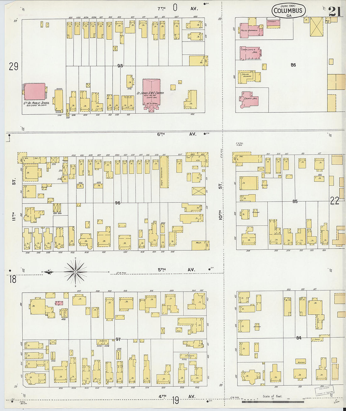 This old map of Columbus, Muscogee County, Georgia was created by Sanborn Map Company in 1900