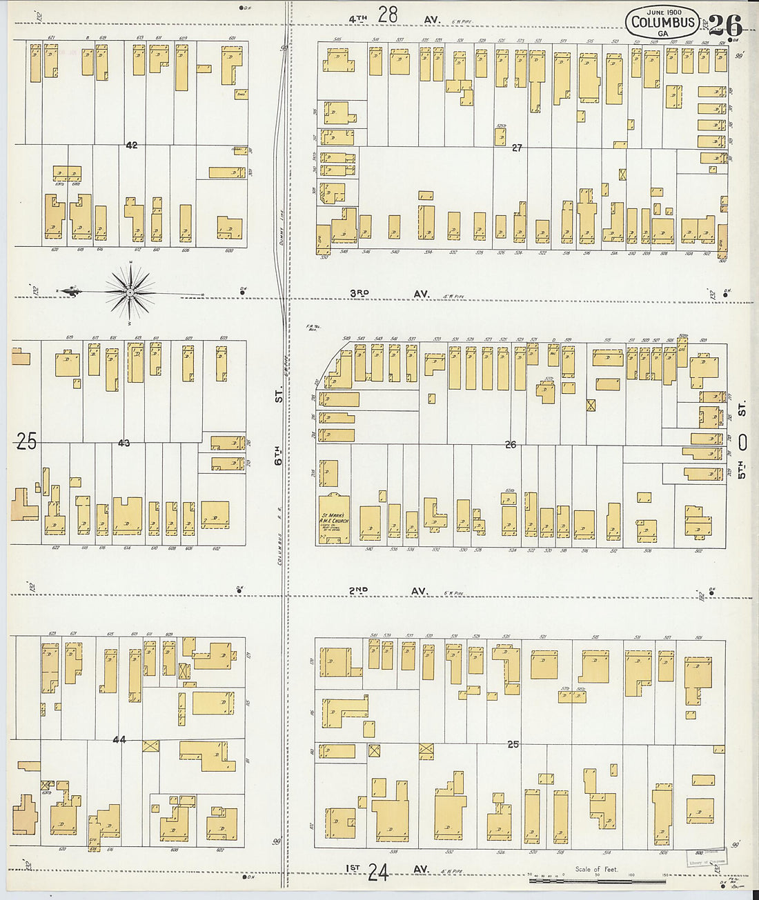 This old map of Columbus, Muscogee County, Georgia was created by Sanborn Map Company in 1900