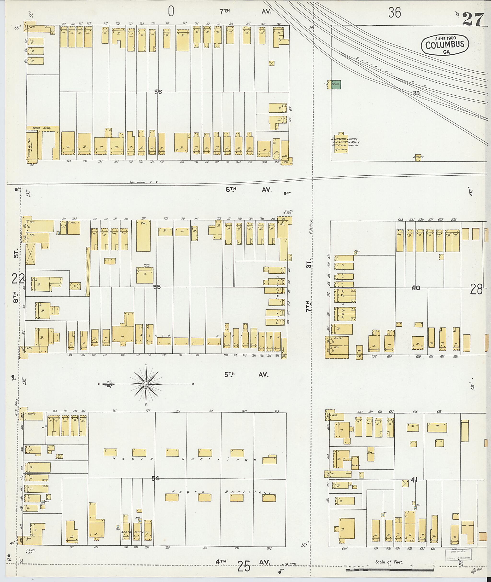 This old map of Columbus, Muscogee County, Georgia was created by Sanborn Map Company in 1900