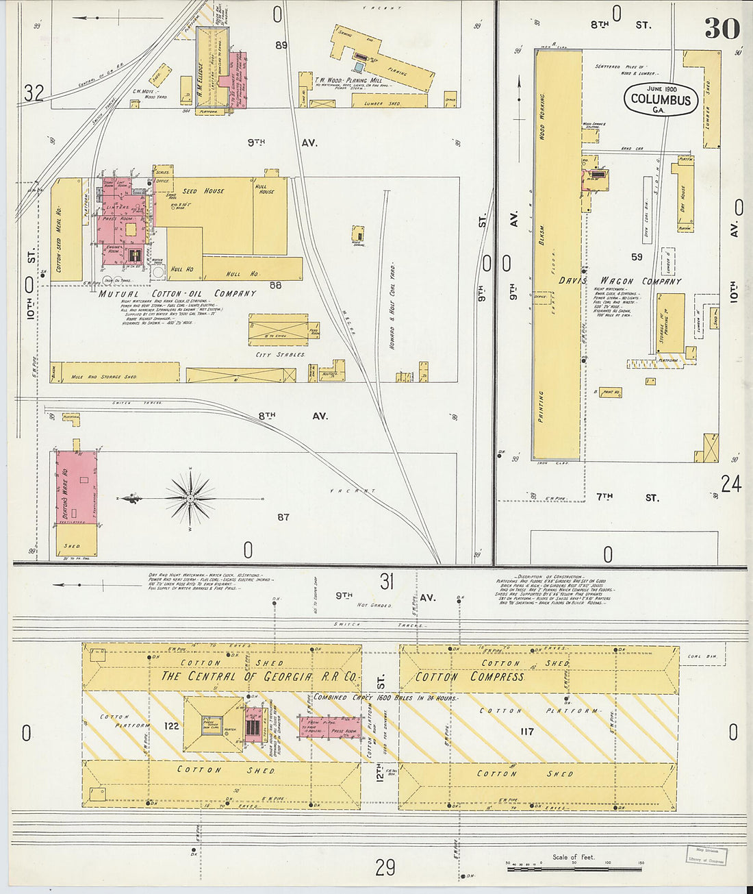 This old map of Columbus, Muscogee County, Georgia was created by Sanborn Map Company in 1900