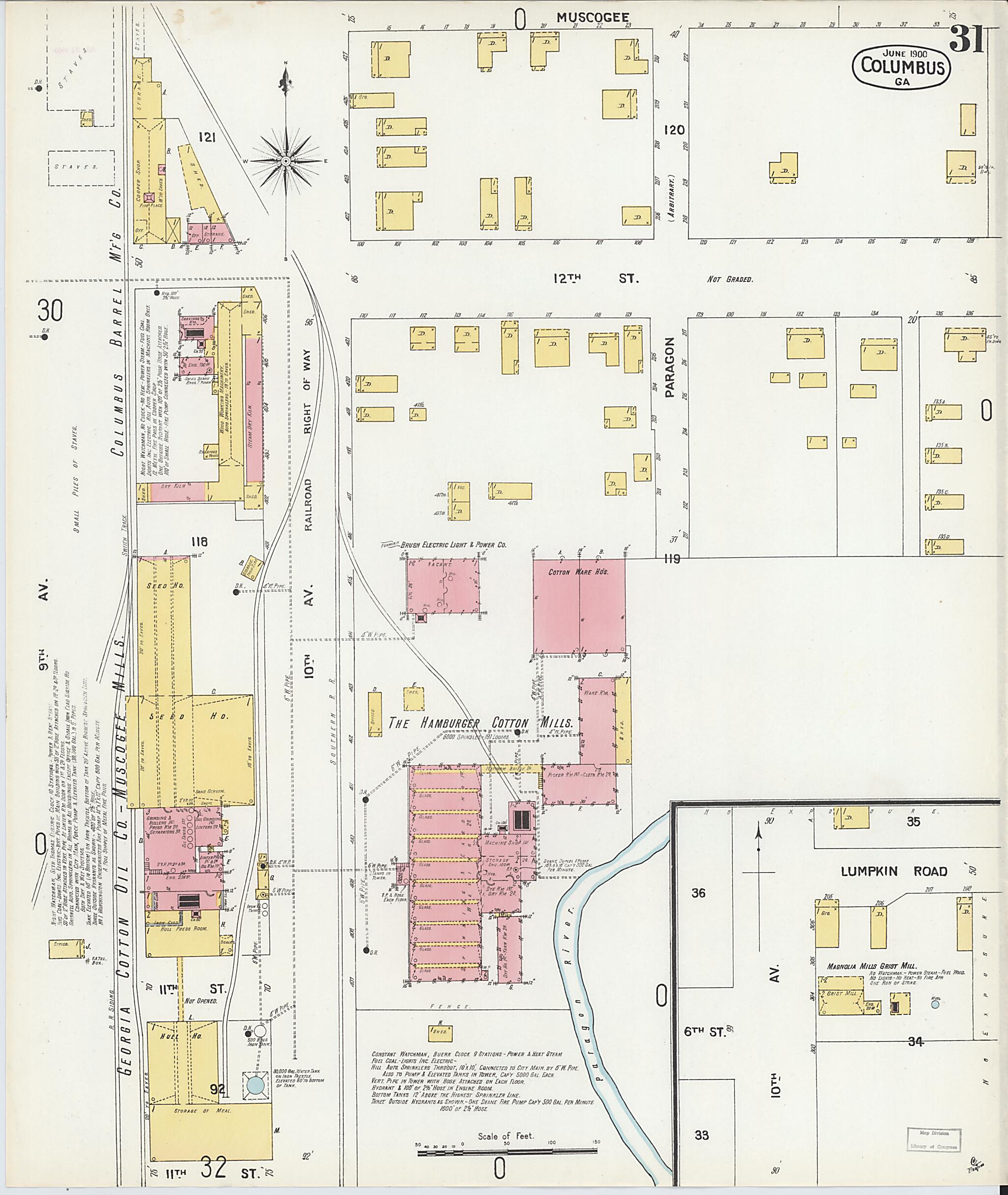 This old map of Columbus, Muscogee County, Georgia was created by Sanborn Map Company in 1900