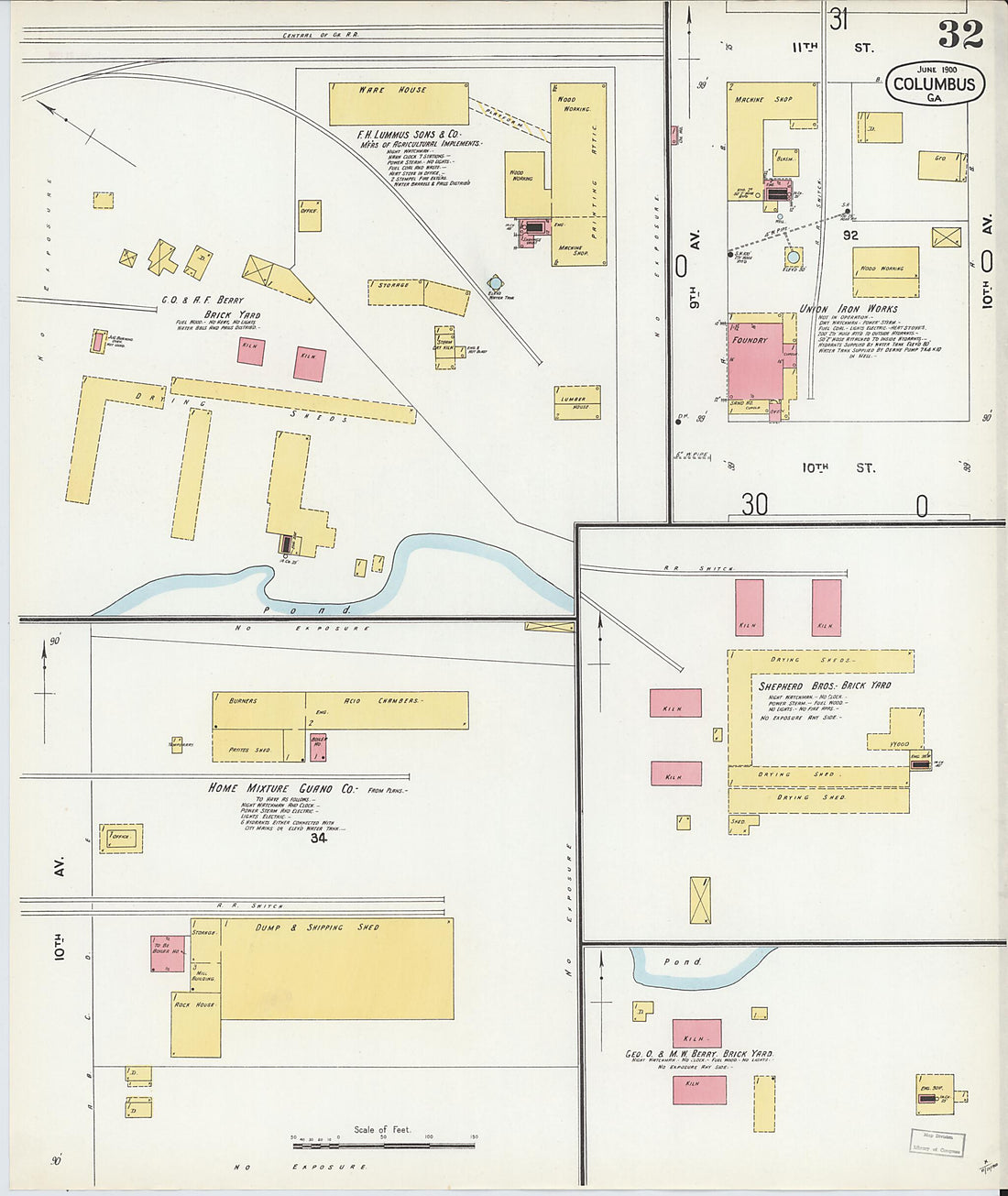 This old map of Columbus, Muscogee County, Georgia was created by Sanborn Map Company in 1900