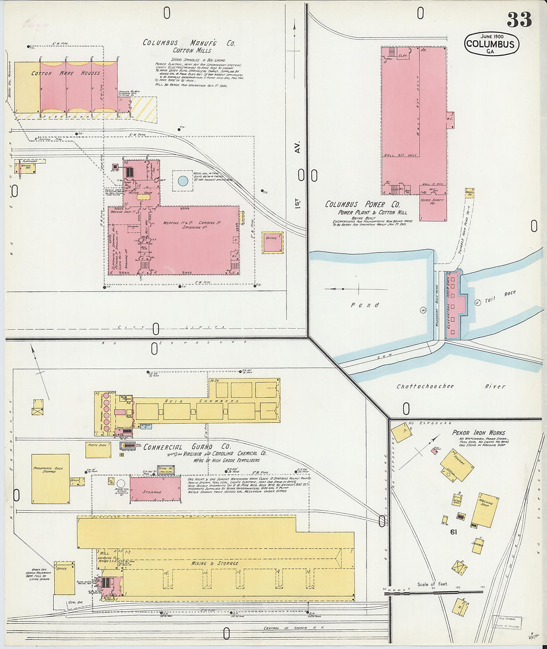 This old map of Columbus, Muscogee County, Georgia was created by Sanborn Map Company in 1900