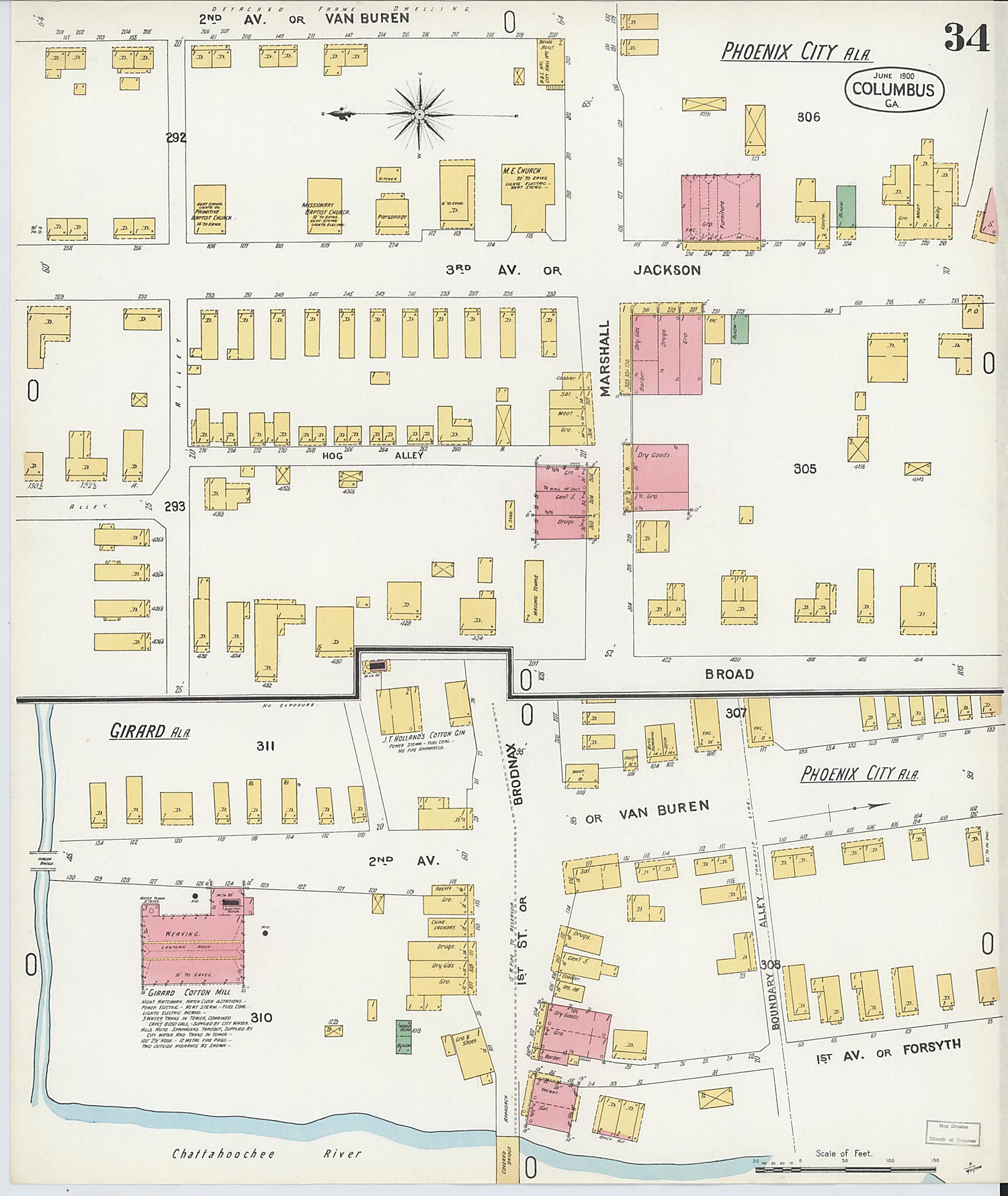 This old map of Columbus, Muscogee County, Georgia was created by Sanborn Map Company in 1900