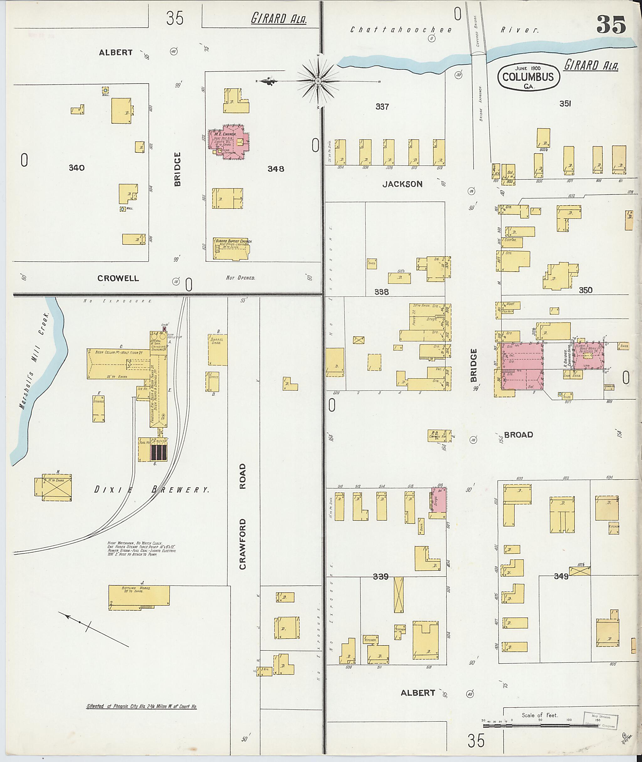 This old map of Columbus, Muscogee County, Georgia was created by Sanborn Map Company in 1900