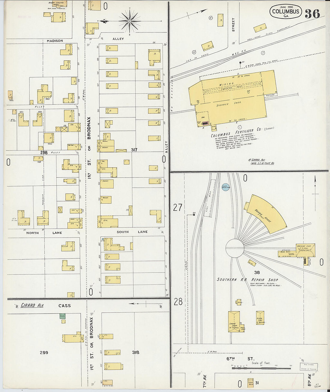 This old map of Columbus, Muscogee County, Georgia was created by Sanborn Map Company in 1900