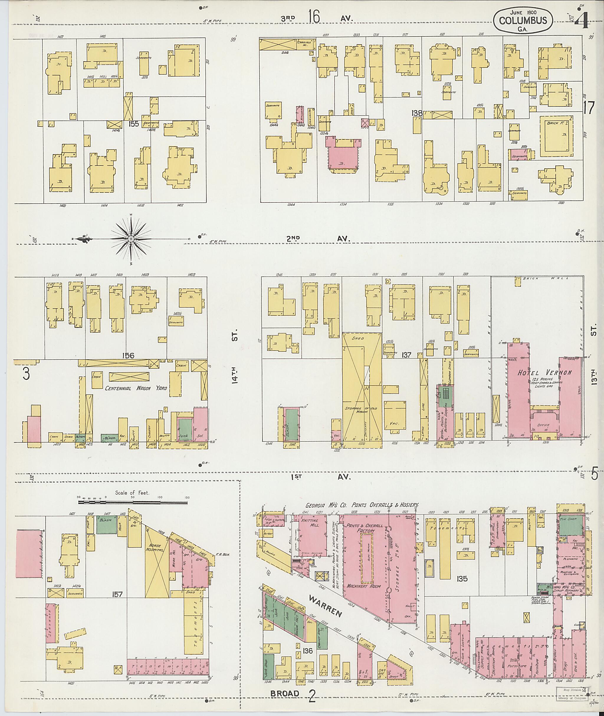 This old map of Columbus, Muscogee County, Georgia was created by Sanborn Map Company in 1900