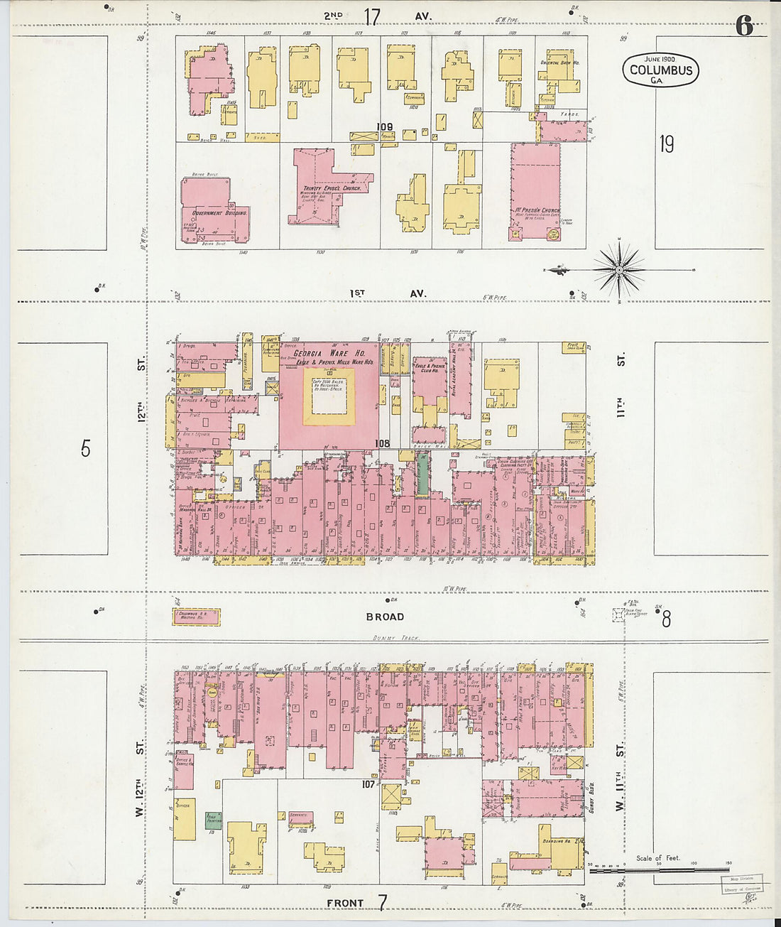 This old map of Columbus, Muscogee County, Georgia was created by Sanborn Map Company in 1900