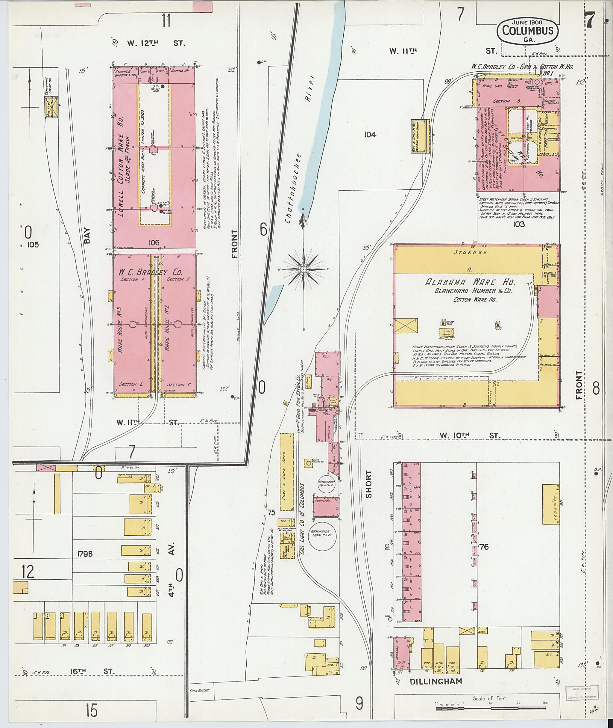 This old map of Columbus, Muscogee County, Georgia was created by Sanborn Map Company in 1900