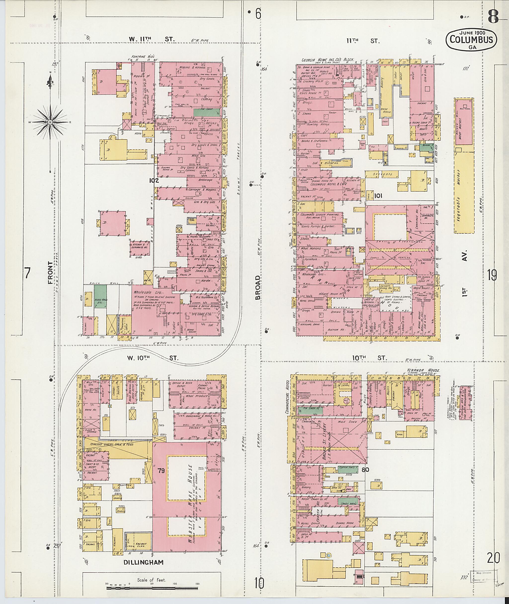 This old map of Columbus, Muscogee County, Georgia was created by Sanborn Map Company in 1900