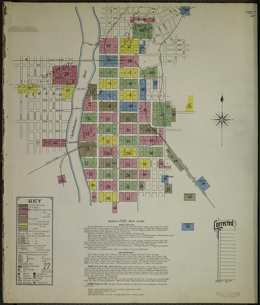 This old map of Columbus, Muscogee County, Georgia was created by Sanborn Map Company in 1907