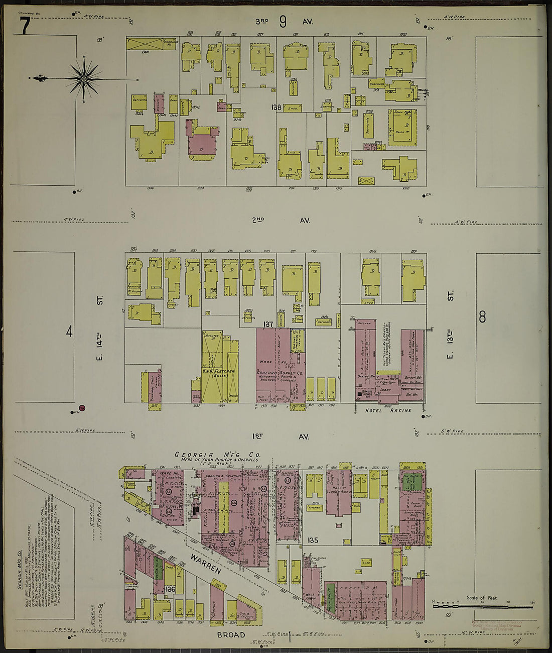 This old map of Columbus, Muscogee County, Georgia was created by Sanborn Map Company in 1907