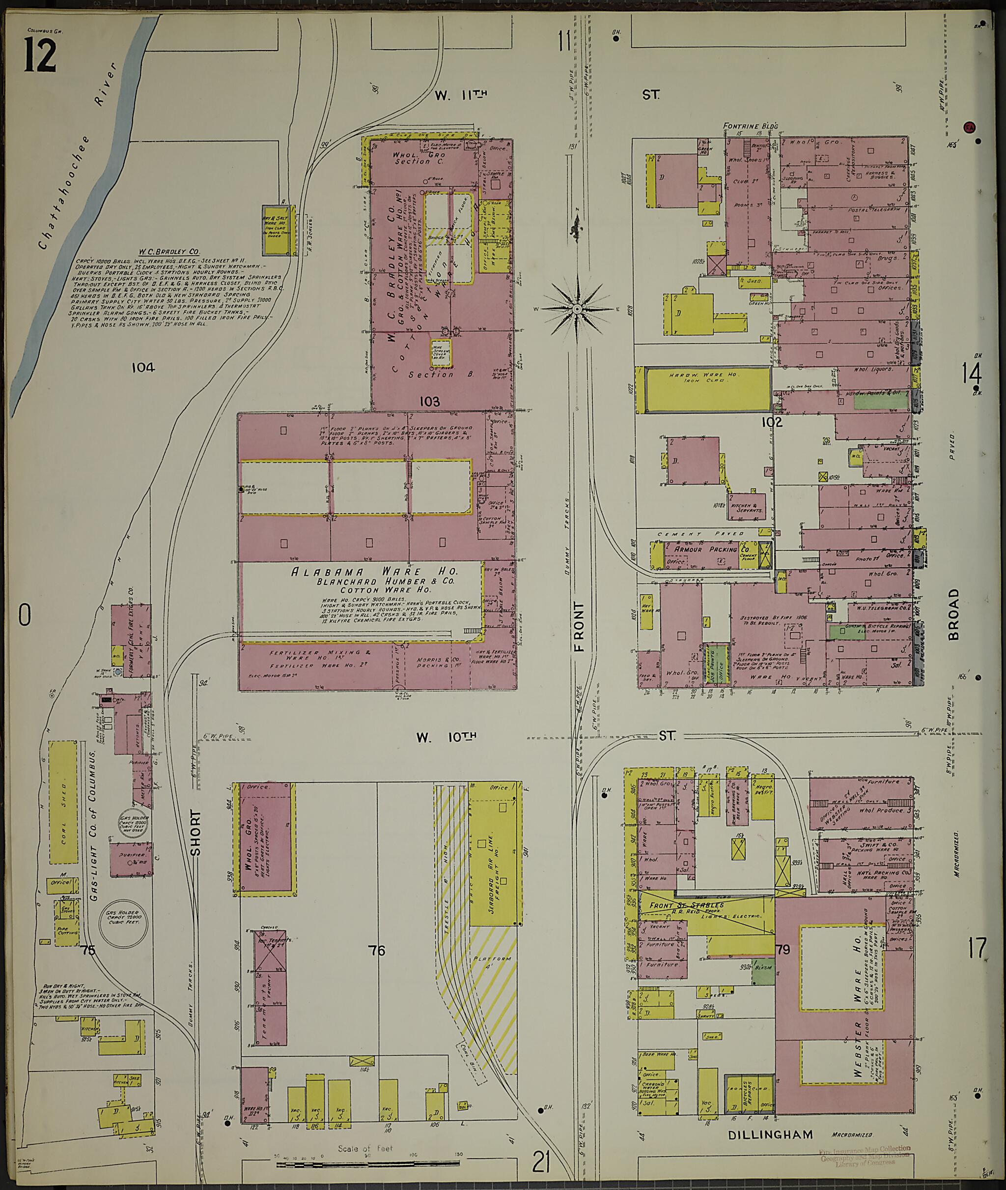 This old map of Columbus, Muscogee County, Georgia was created by Sanborn Map Company in 1907