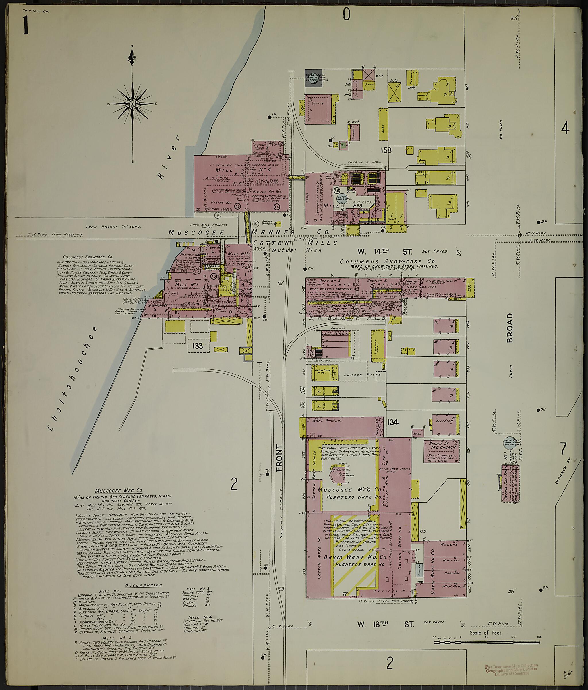 This old map of Columbus, Muscogee County, Georgia was created by Sanborn Map Company in 1907