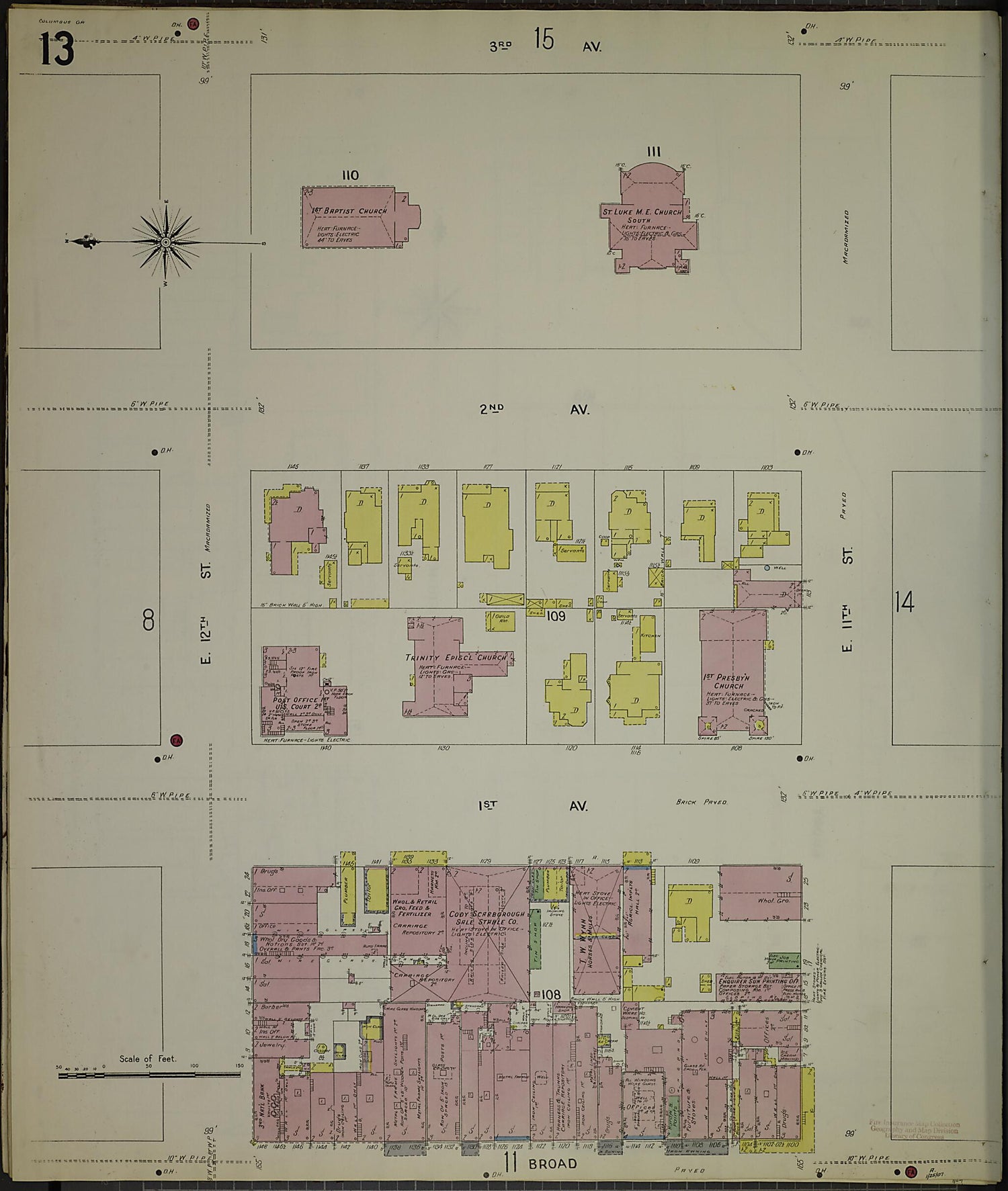 This old map of Columbus, Muscogee County, Georgia was created by Sanborn Map Company in 1907