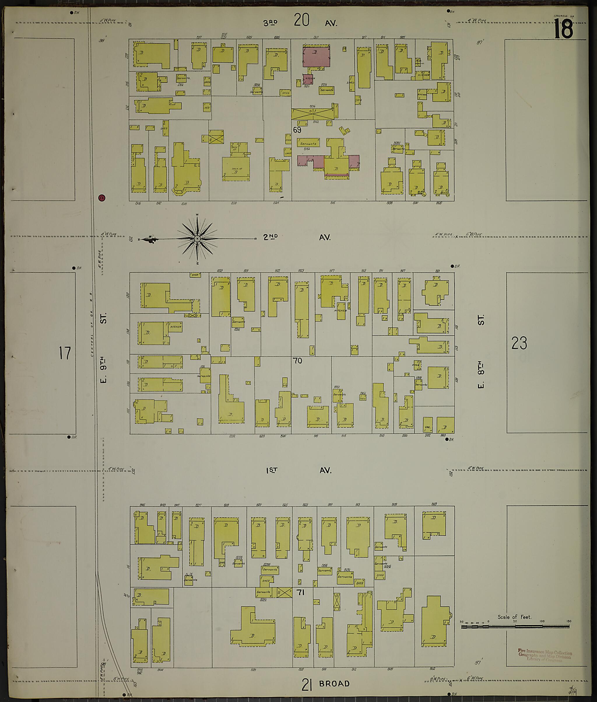 This old map of Columbus, Muscogee County, Georgia was created by Sanborn Map Company in 1907