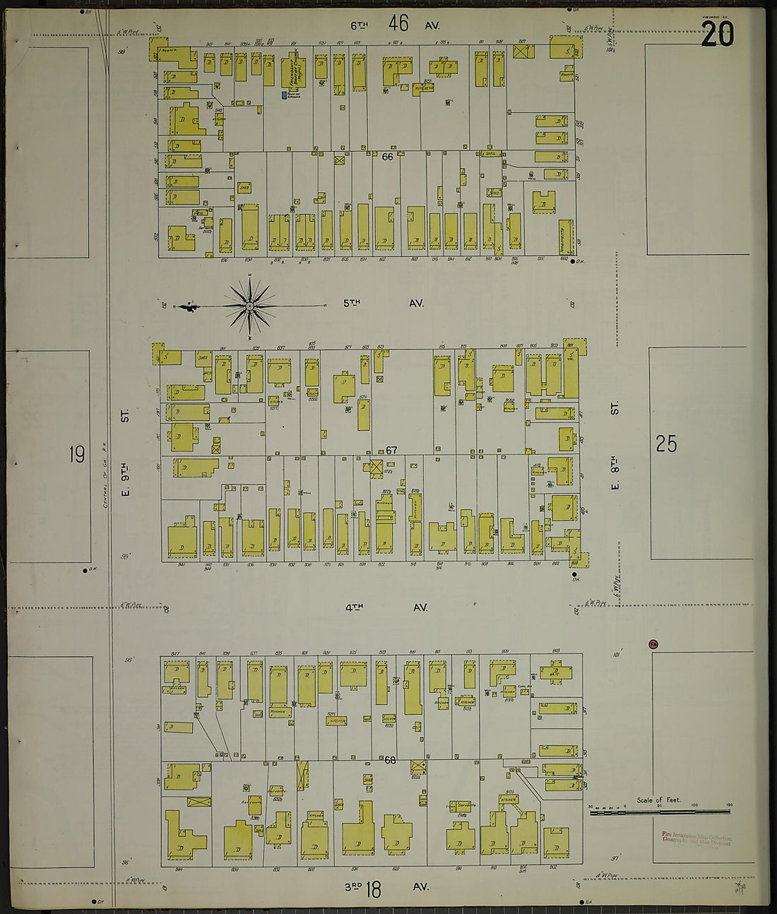 This old map of Columbus, Muscogee County, Georgia was created by Sanborn Map Company in 1907