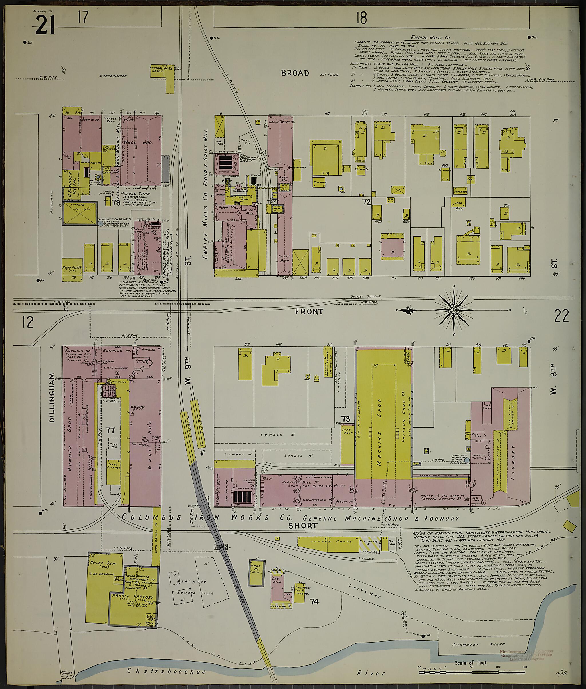 This old map of Columbus, Muscogee County, Georgia was created by Sanborn Map Company in 1907