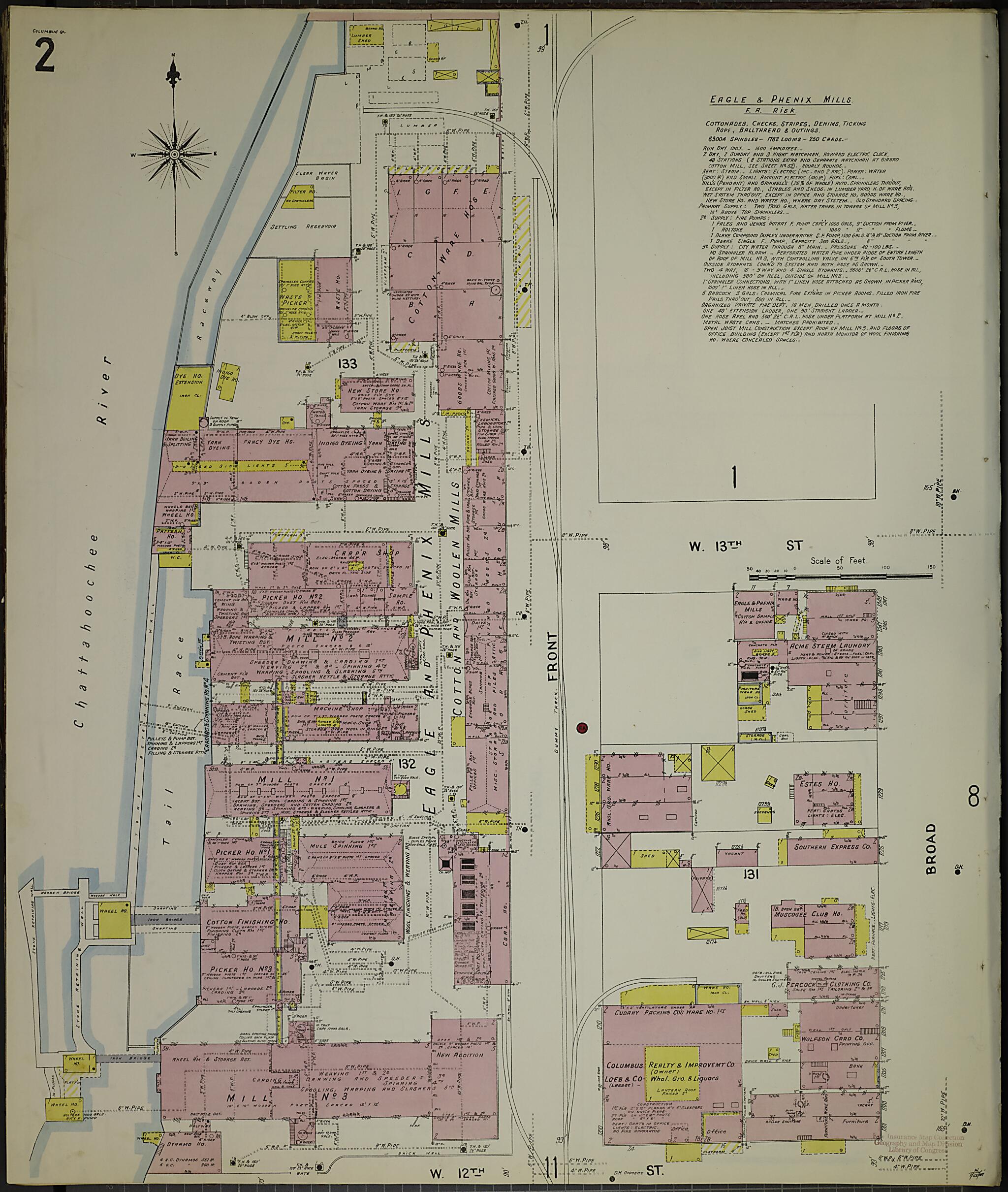 This old map of Columbus, Muscogee County, Georgia was created by Sanborn Map Company in 1907