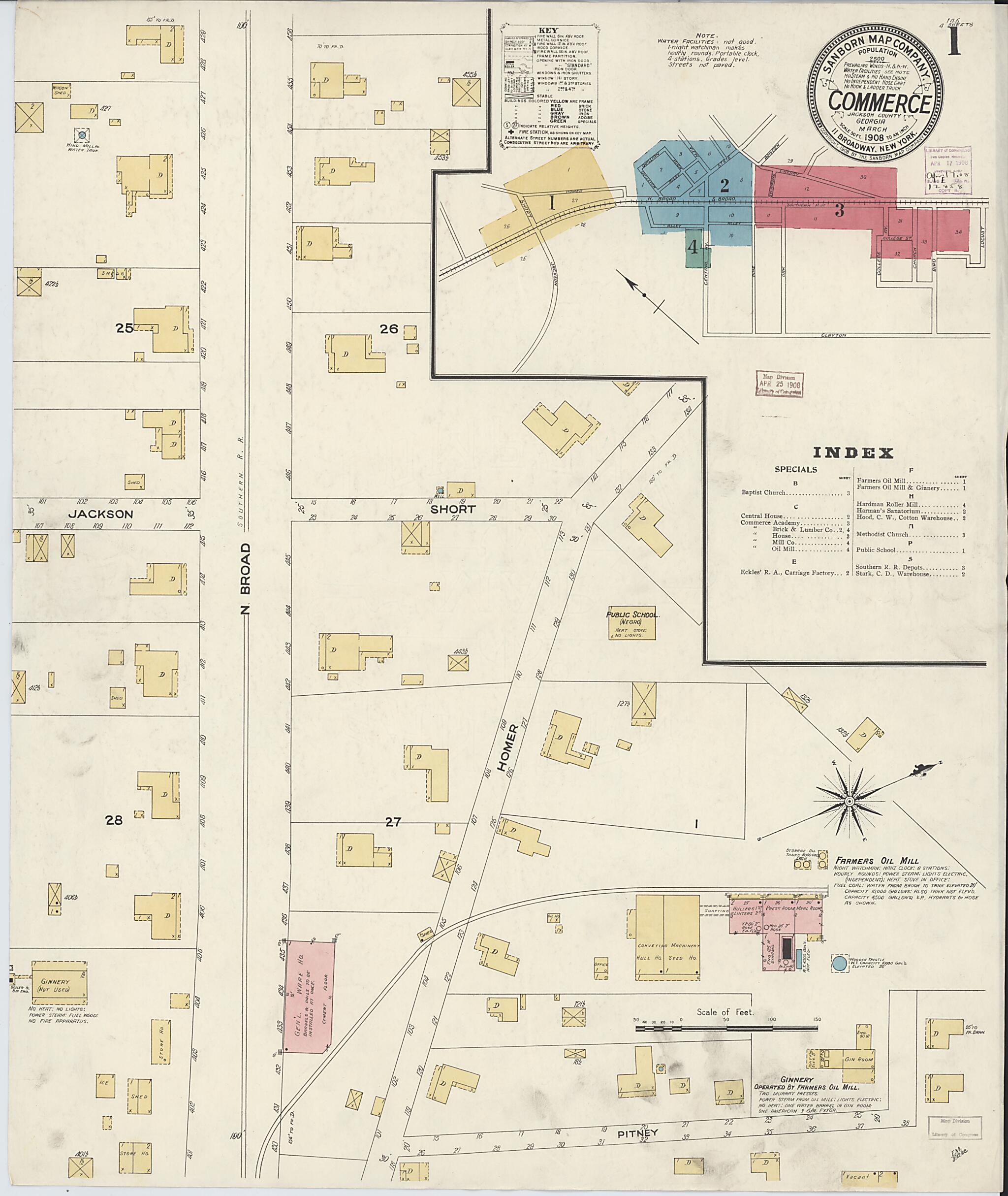 This old map of Commerce, Jackson County, Georgia was created by Sanborn Map Company in 1908