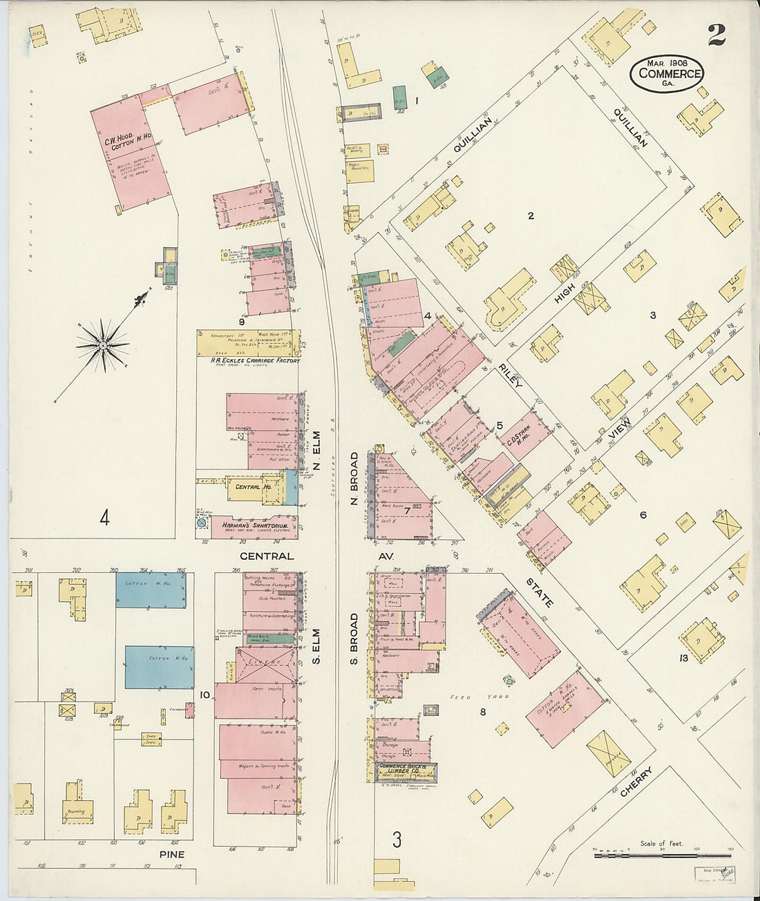 This old map of Commerce, Jackson County, Georgia was created by Sanborn Map Company in 1908