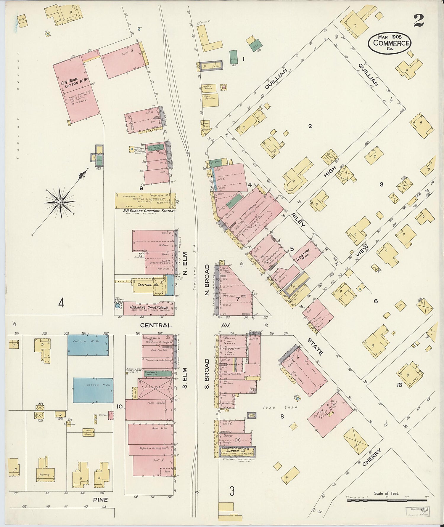 This old map of Commerce, Jackson County, Georgia was created by Sanborn Map Company in 1908