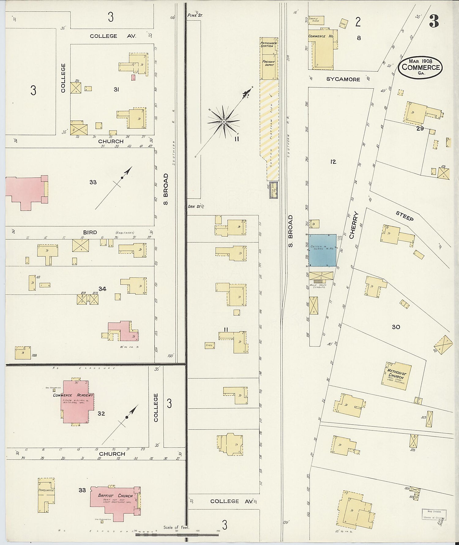 This old map of Commerce, Jackson County, Georgia was created by Sanborn Map Company in 1908