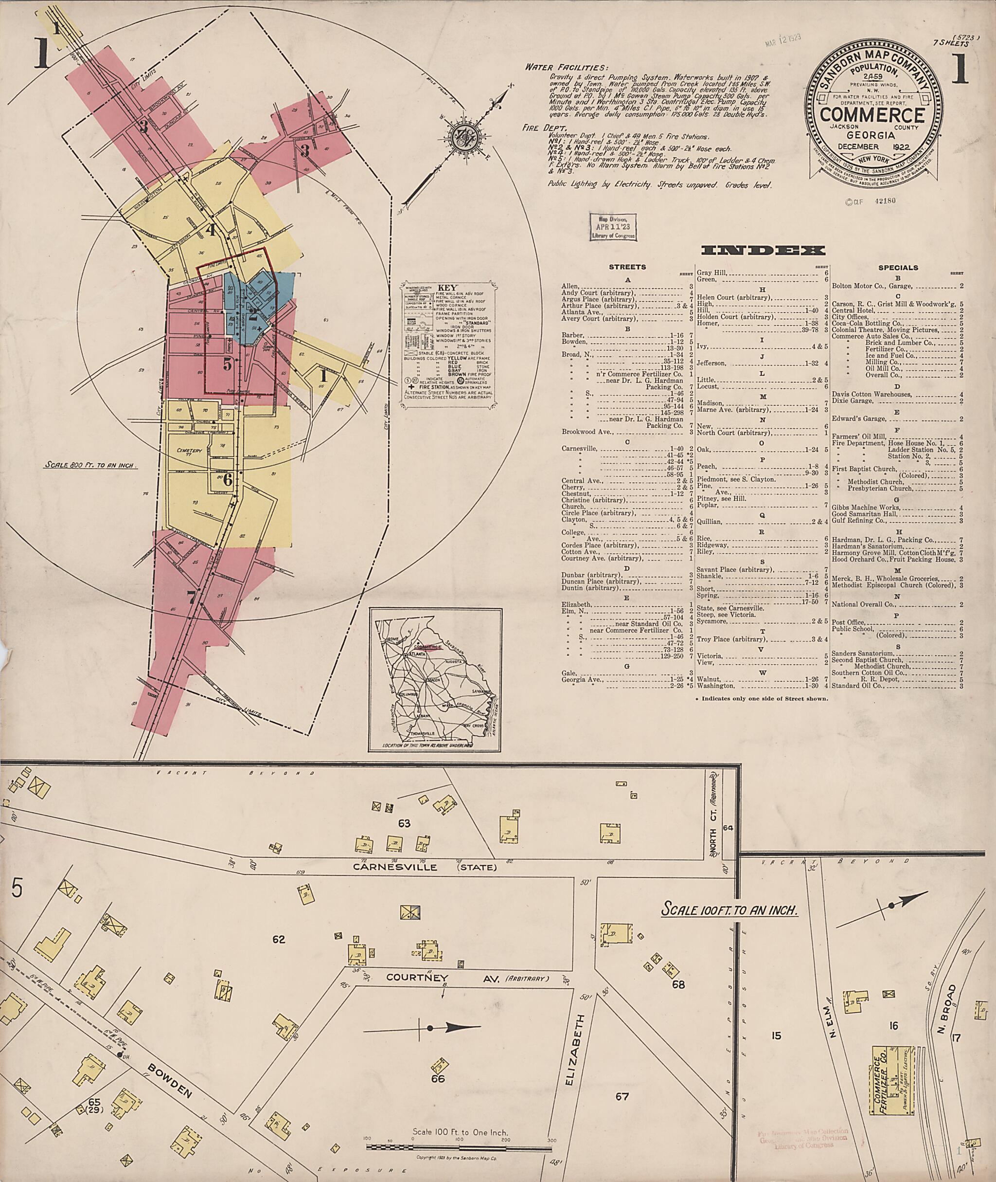 This old map of Commerce, Jackson County, Georgia was created by Sanborn Map Company in 1922