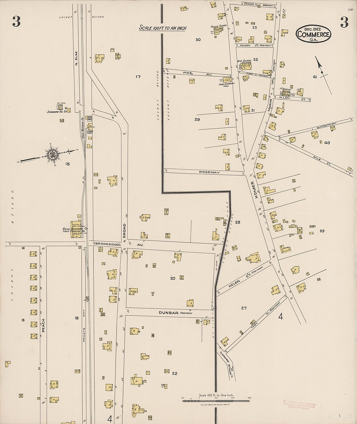 This old map of Commerce, Jackson County, Georgia was created by Sanborn Map Company in 1922