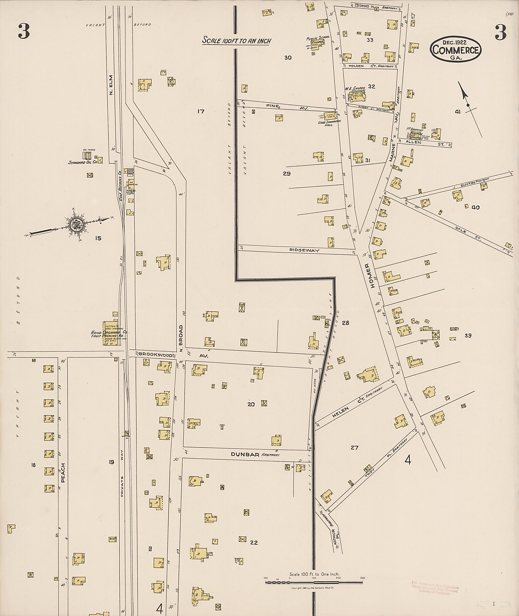 This old map of Commerce, Jackson County, Georgia was created by Sanborn Map Company in 1922