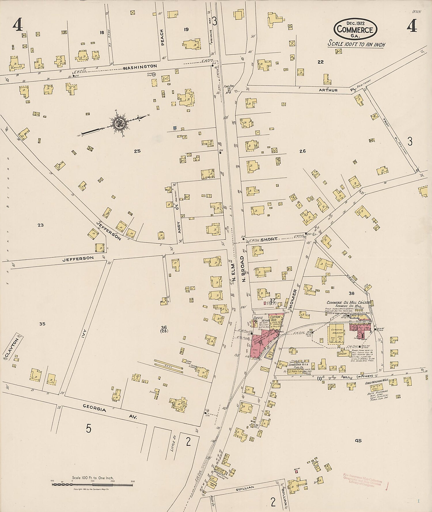 This old map of Commerce, Jackson County, Georgia was created by Sanborn Map Company in 1922