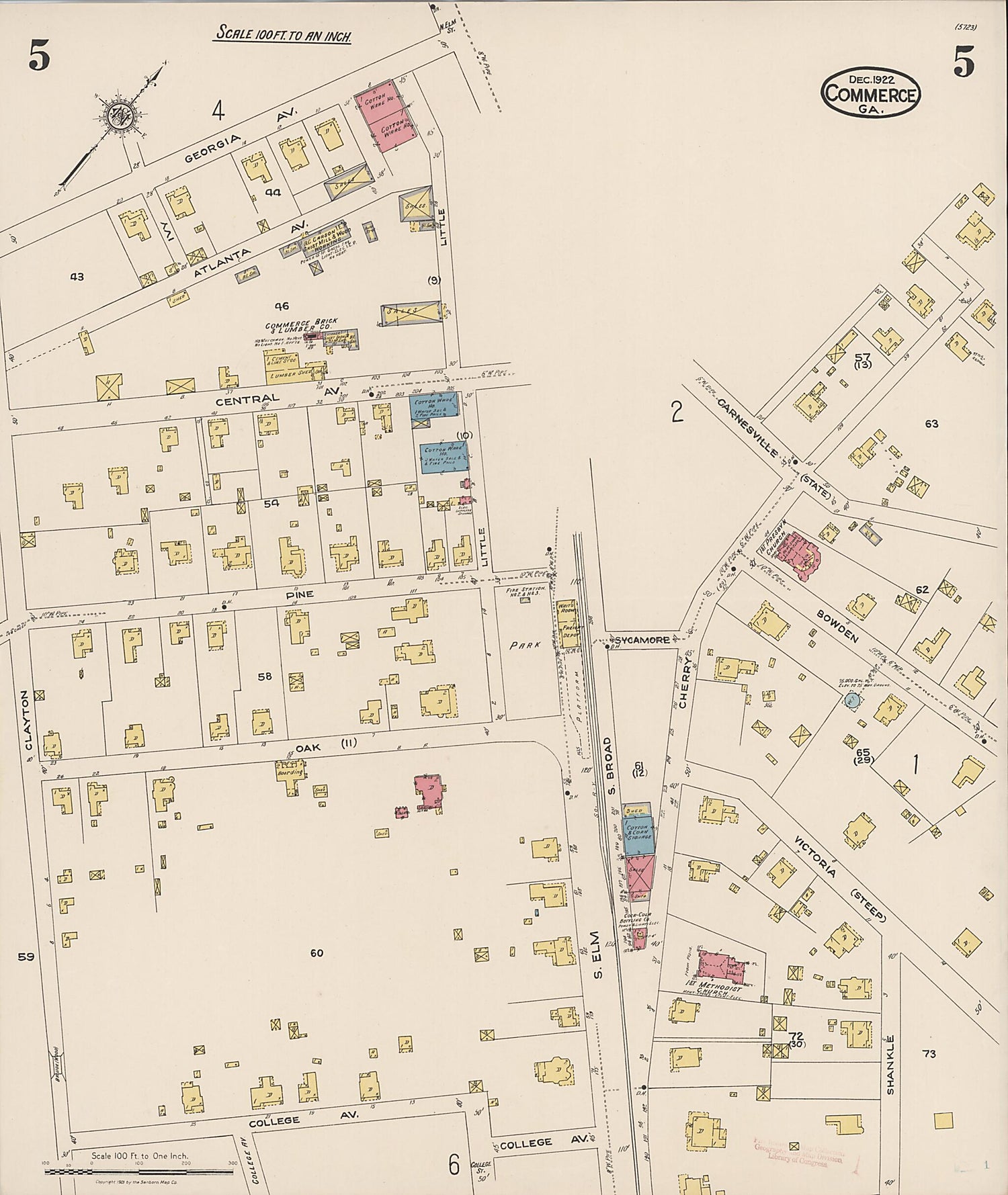 This old map of Commerce, Jackson County, Georgia was created by Sanborn Map Company in 1922