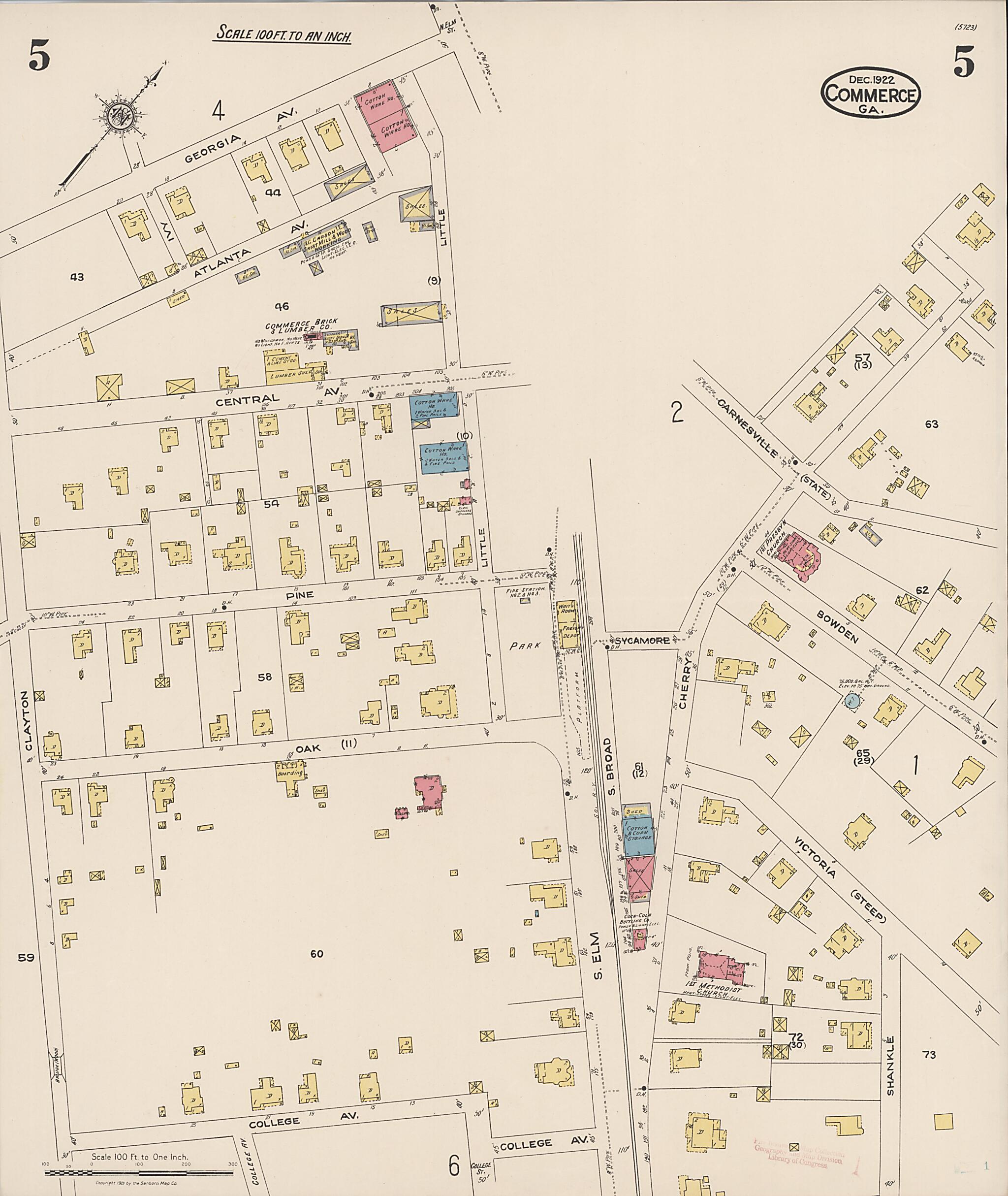 This old map of Commerce, Jackson County, Georgia was created by Sanborn Map Company in 1922