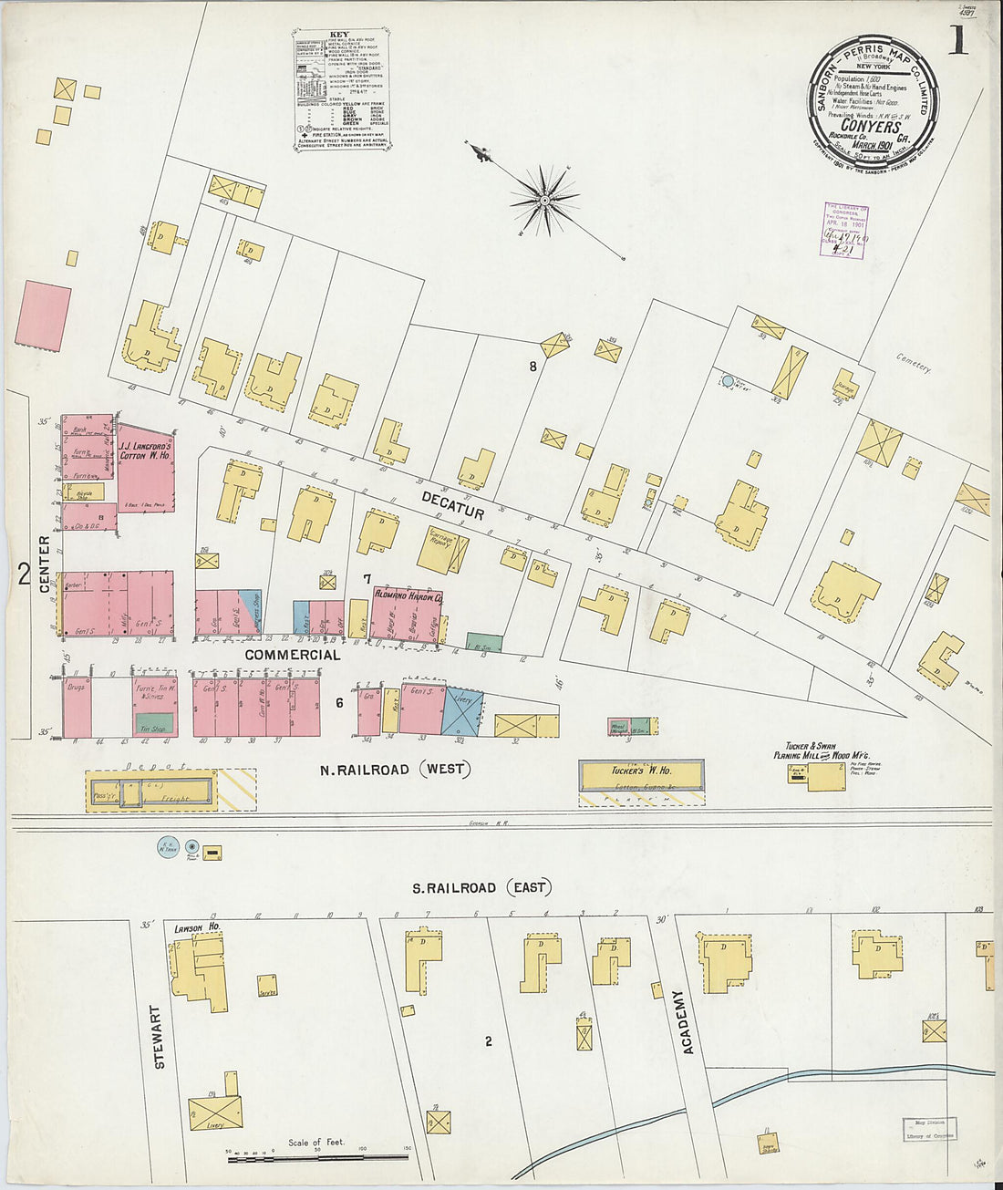 This old map of Conyers, Rockdale County, Georgia was created by Sanborn Map Company in 1901