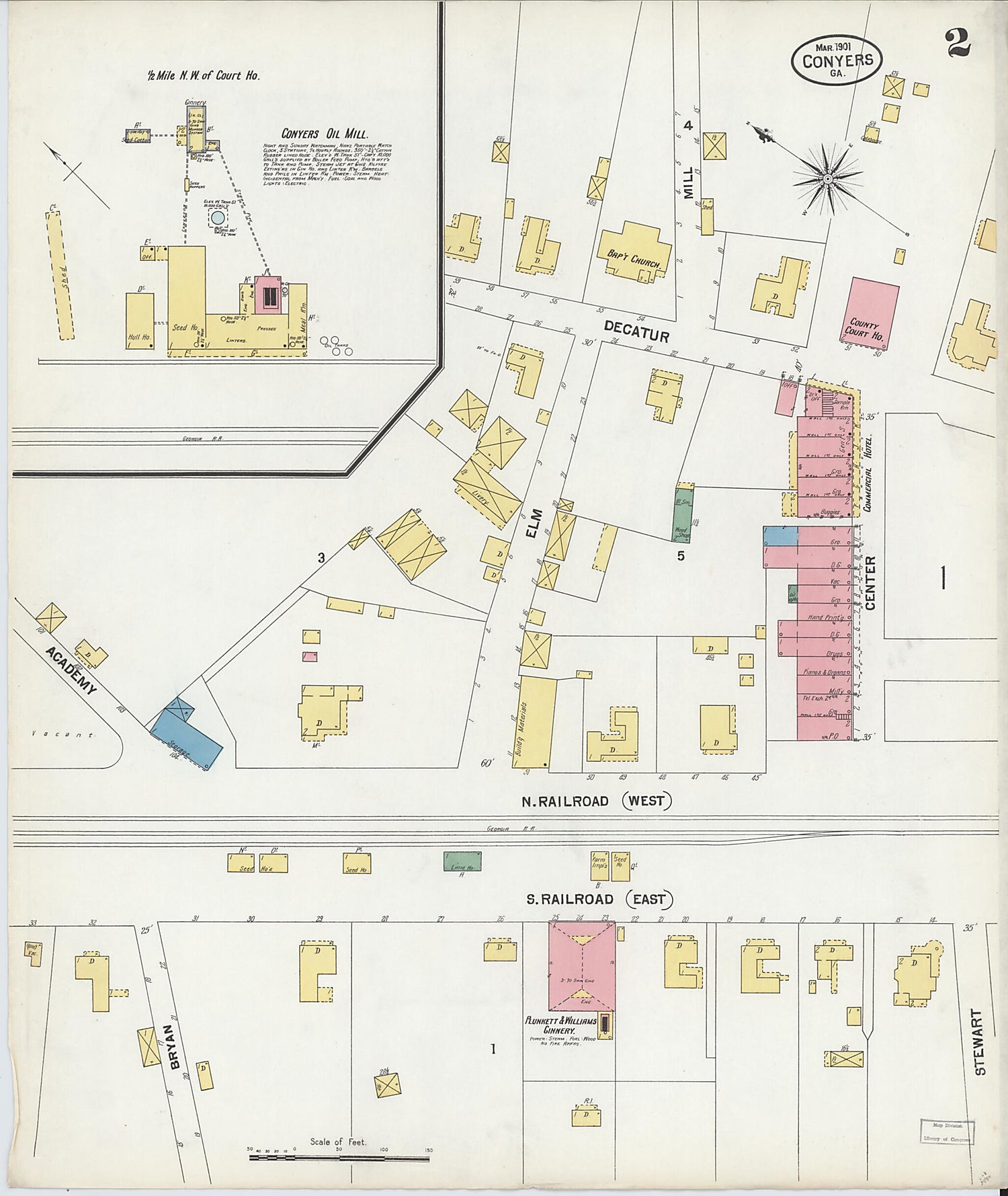 This old map of Conyers, Rockdale County, Georgia was created by Sanborn Map Company in 1901