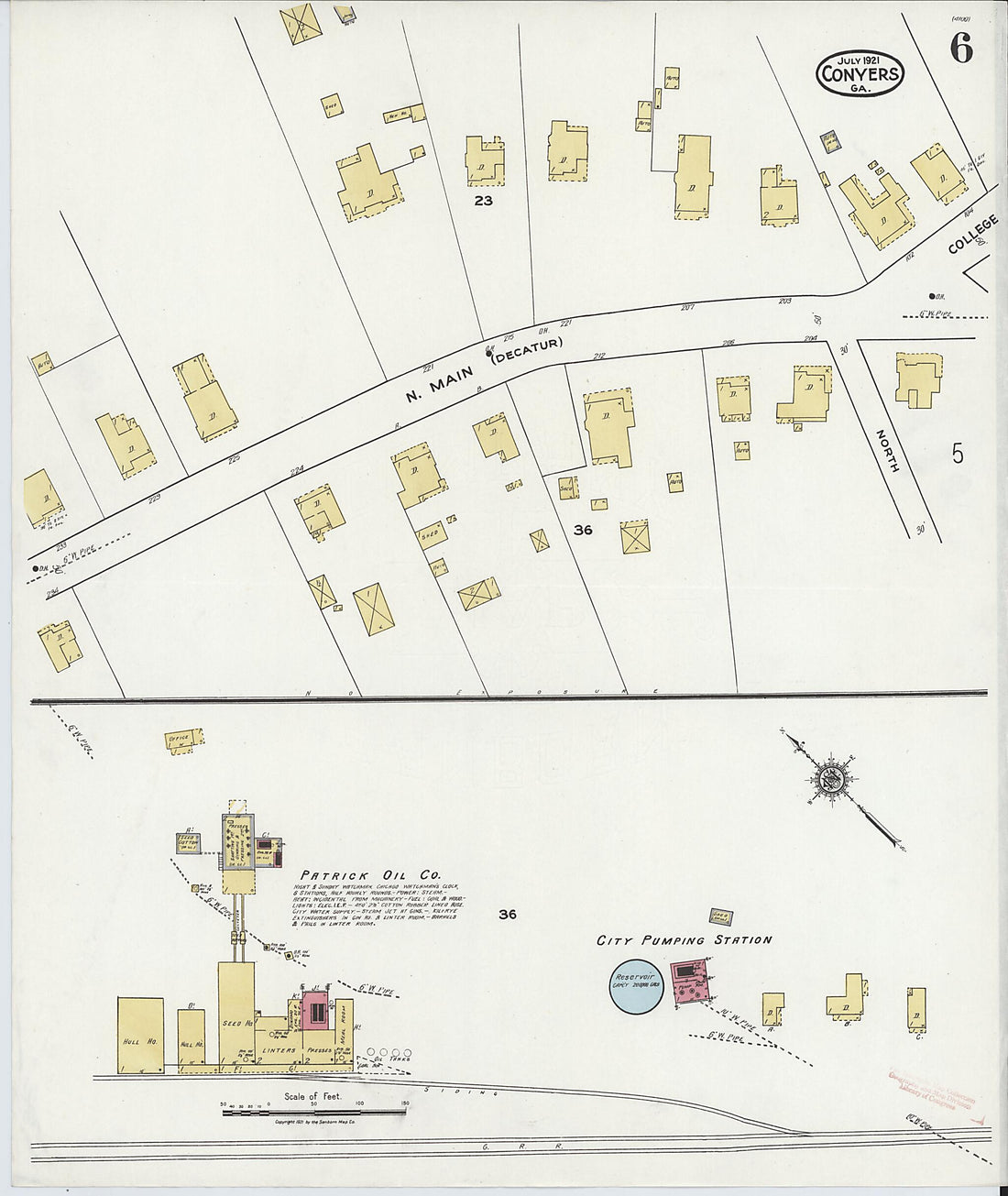 This old map of Conyers, Rockdale County, Georgia was created by Sanborn Map Company in 1921