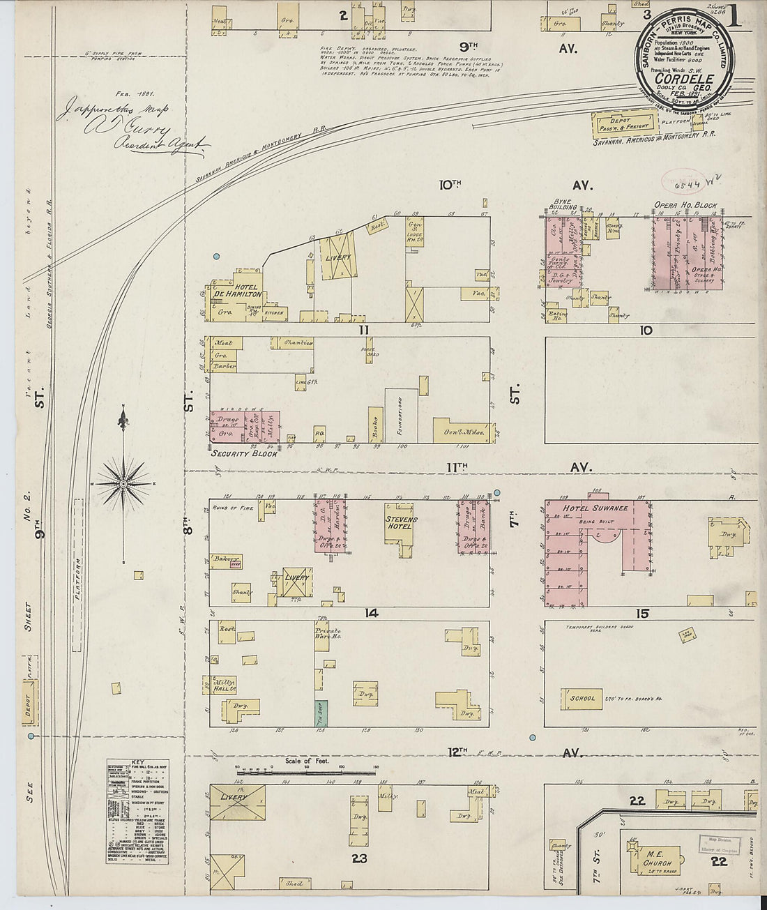 This old map of Cordele, Crisp County, Georgia was created by Sanborn Map Company in 1891