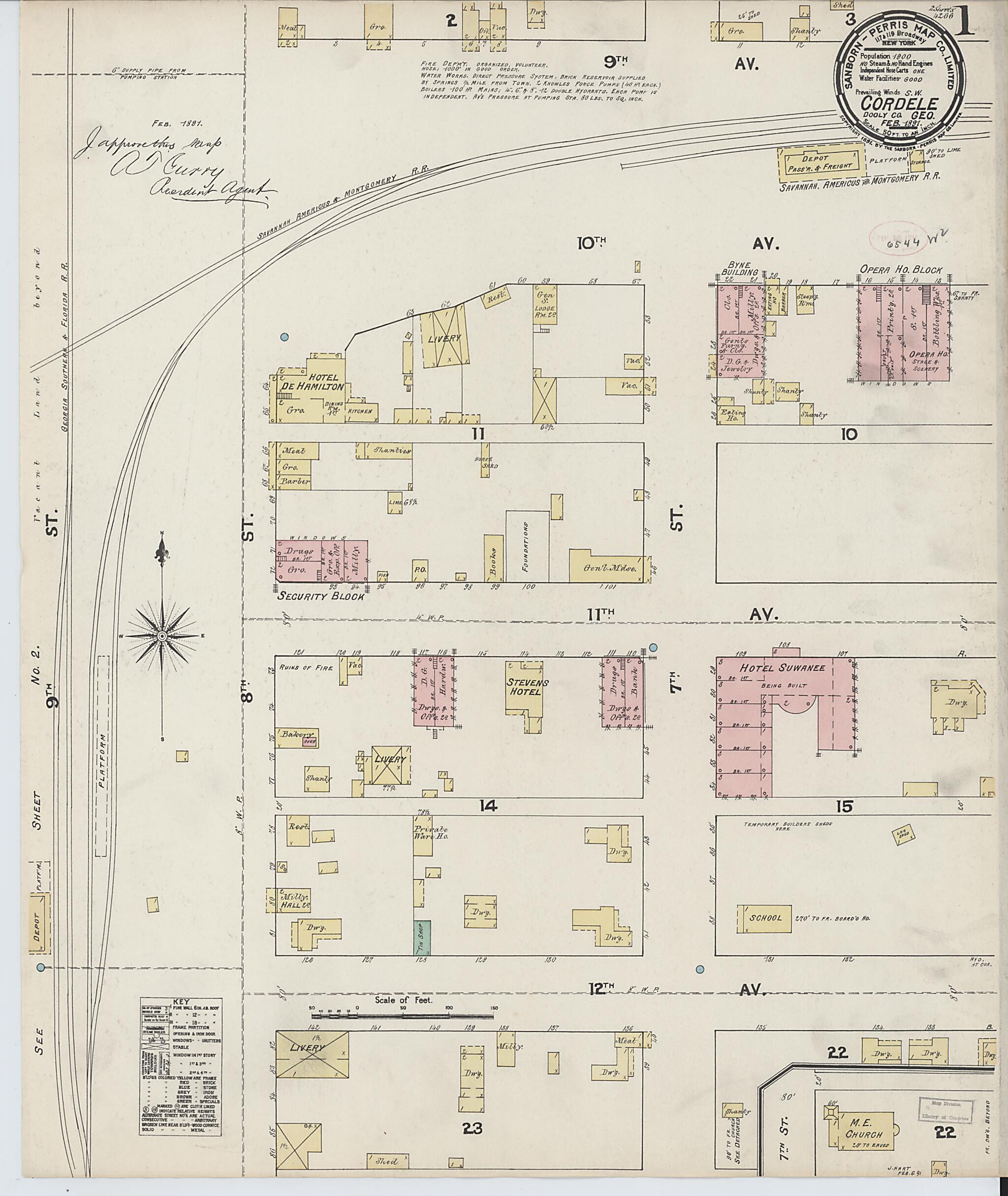 This old map of Cordele, Crisp County, Georgia was created by Sanborn Map Company in 1891