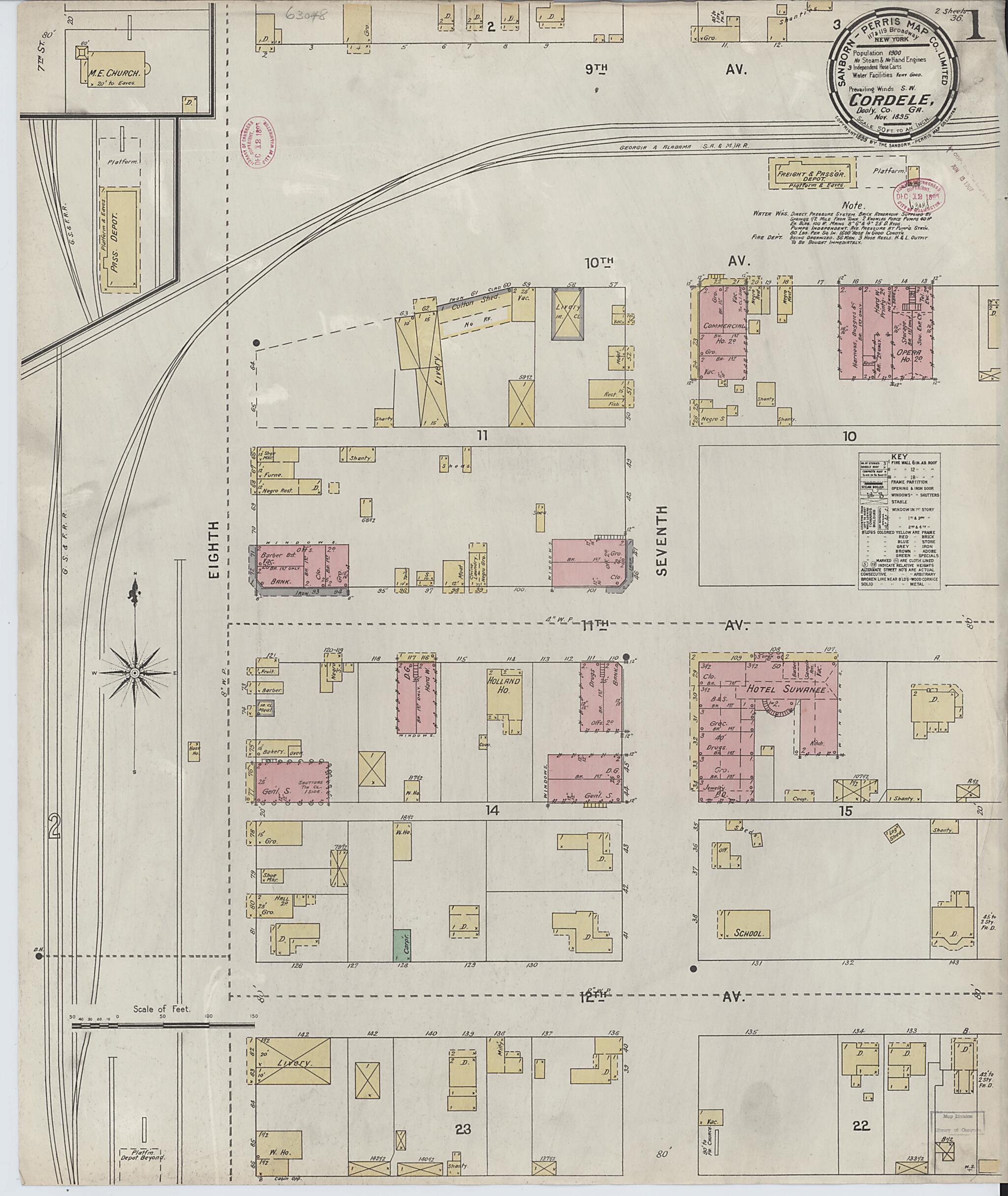 This old map of Cordele, Crisp County, Georgia was created by Sanborn Map Company in 1895