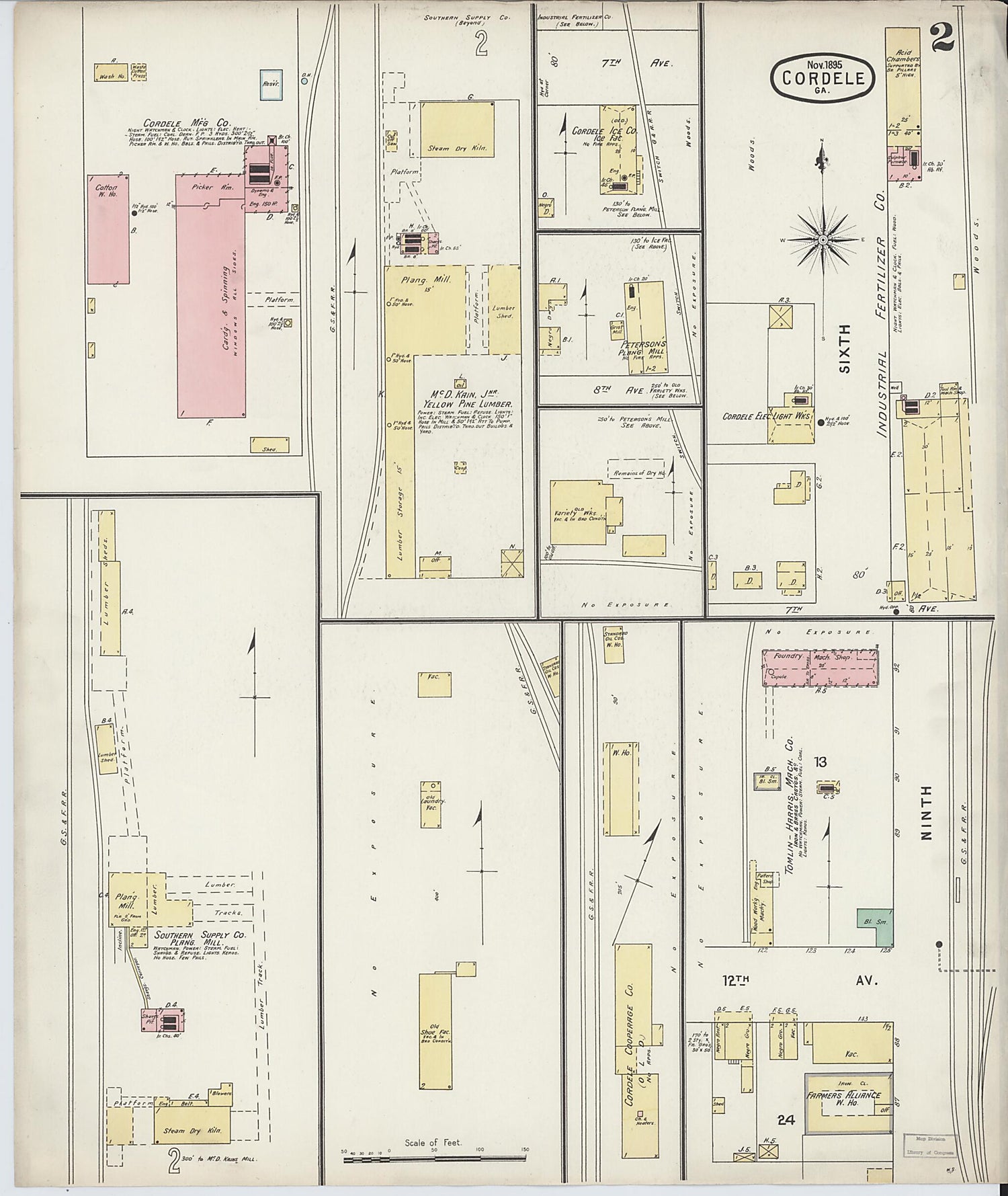 This old map of Cordele, Crisp County, Georgia was created by Sanborn Map Company in 1895