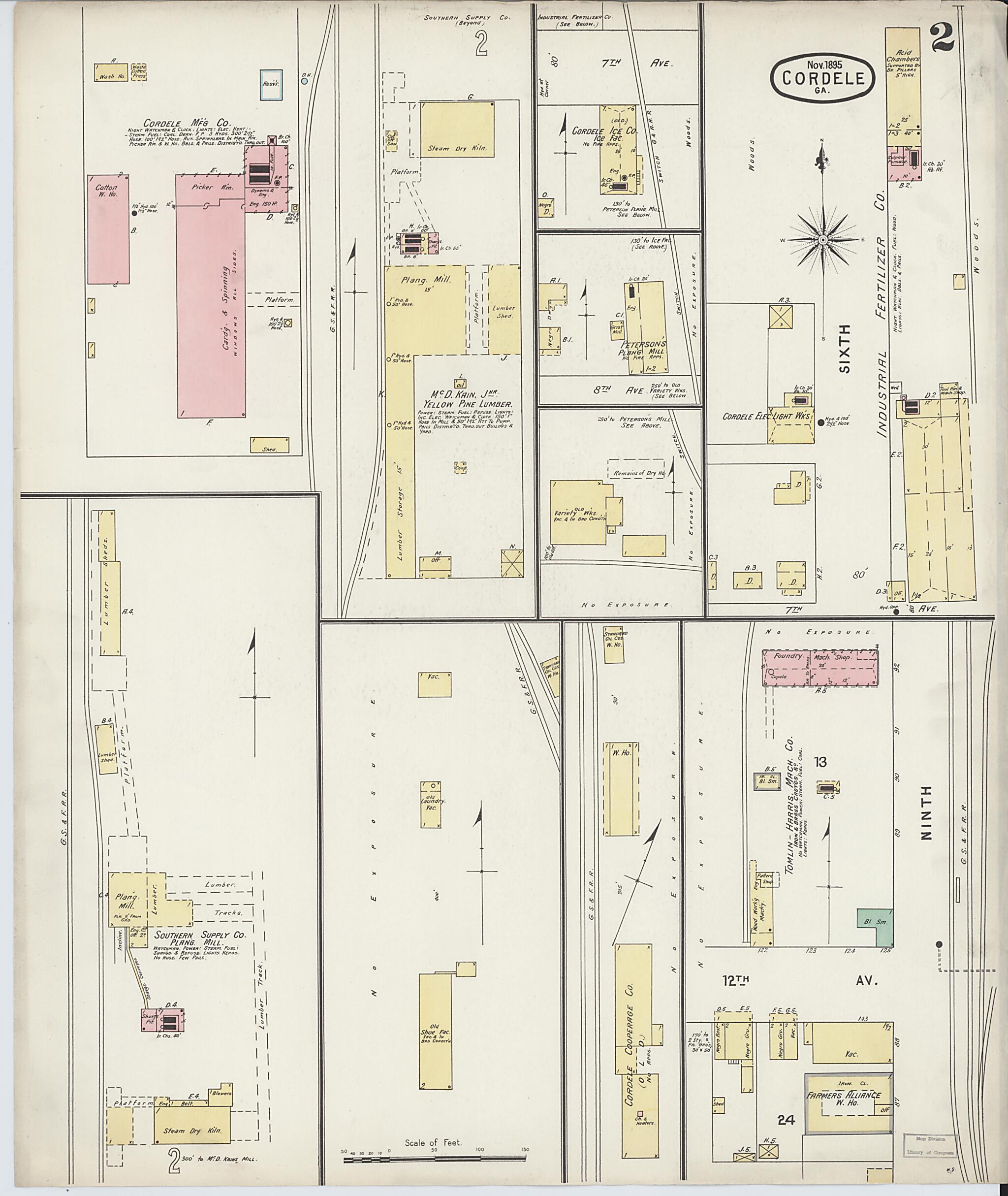 This old map of Cordele, Crisp County, Georgia was created by Sanborn Map Company in 1895