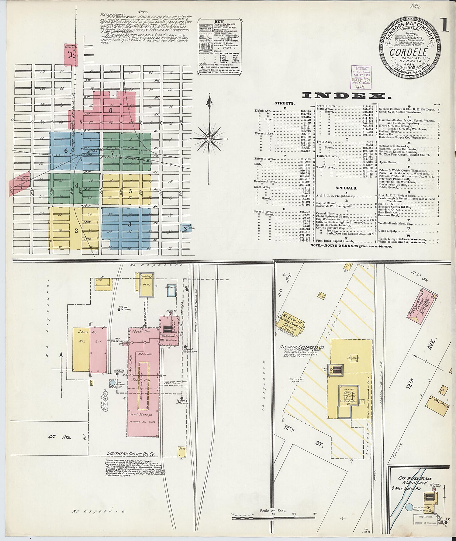 This old map of Cordele, Crisp County, Georgia was created by Sanborn Map Company in 1903