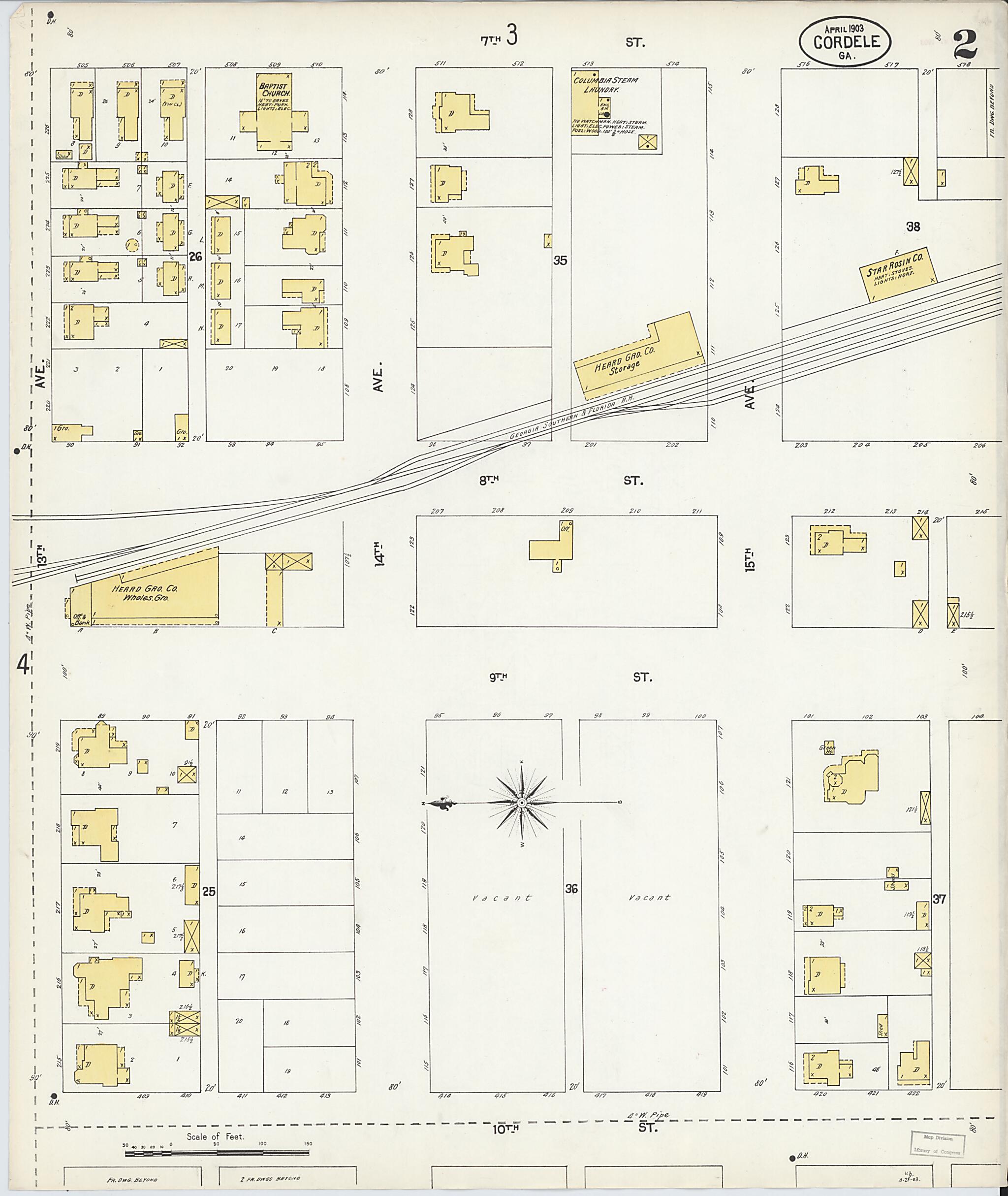 This old map of Cordele, Crisp County, Georgia was created by Sanborn Map Company in 1903