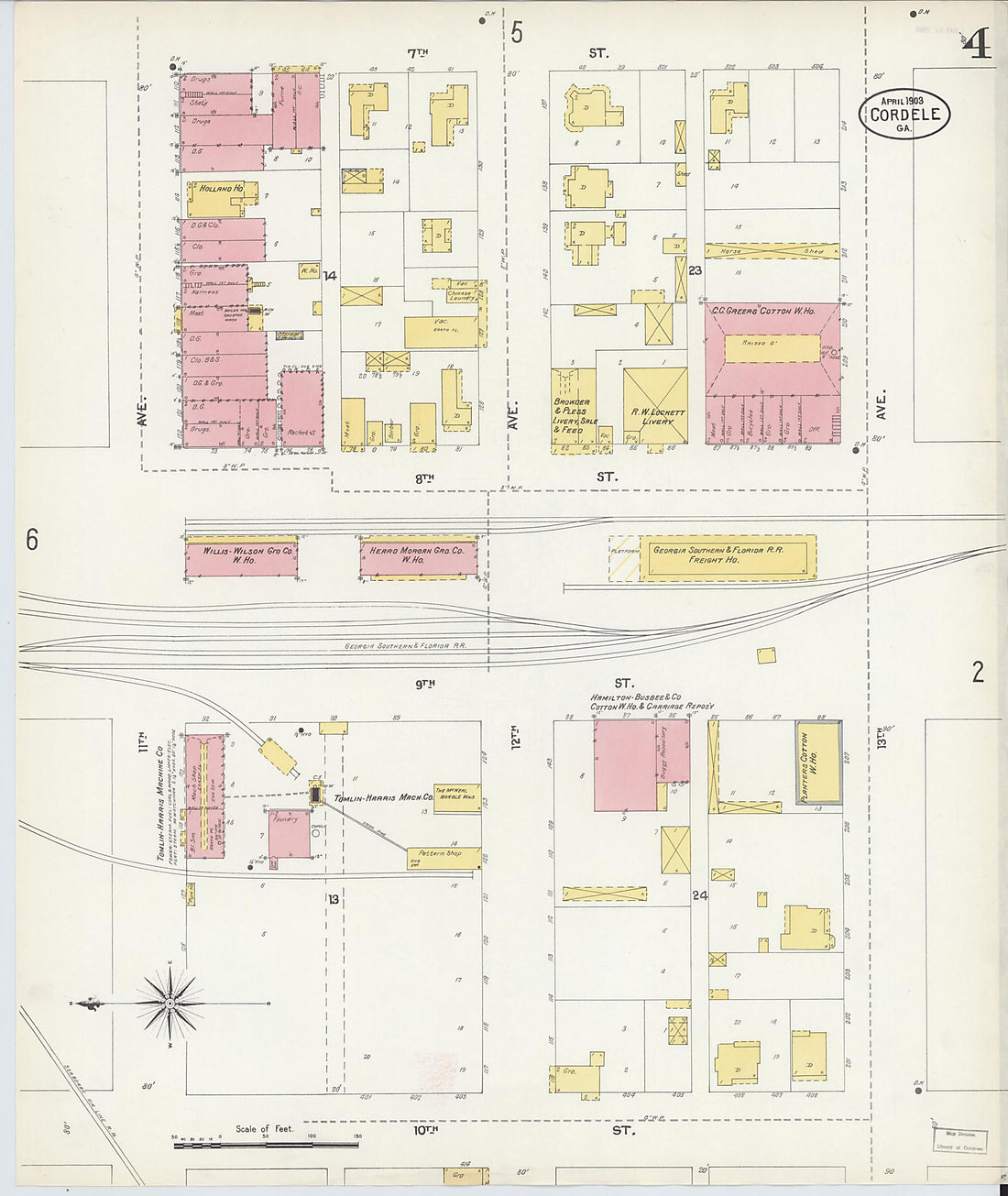 This old map of Cordele, Crisp County, Georgia was created by Sanborn Map Company in 1903