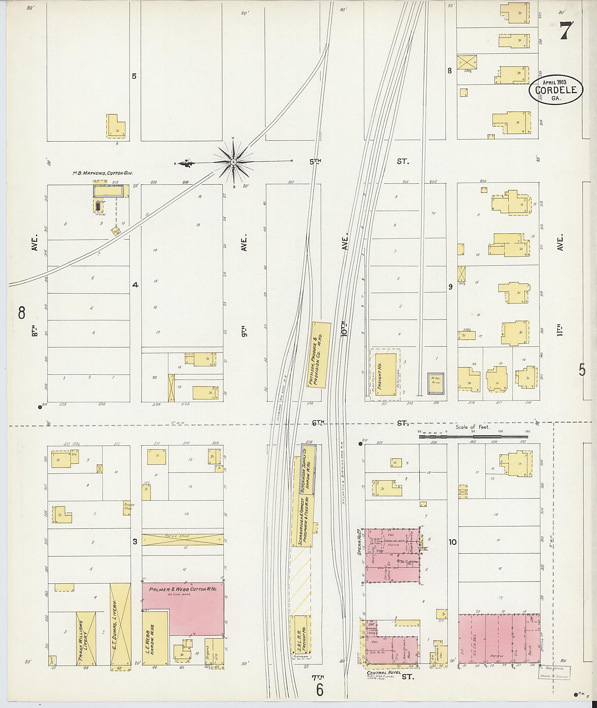 This old map of Cordele, Crisp County, Georgia was created by Sanborn Map Company in 1903