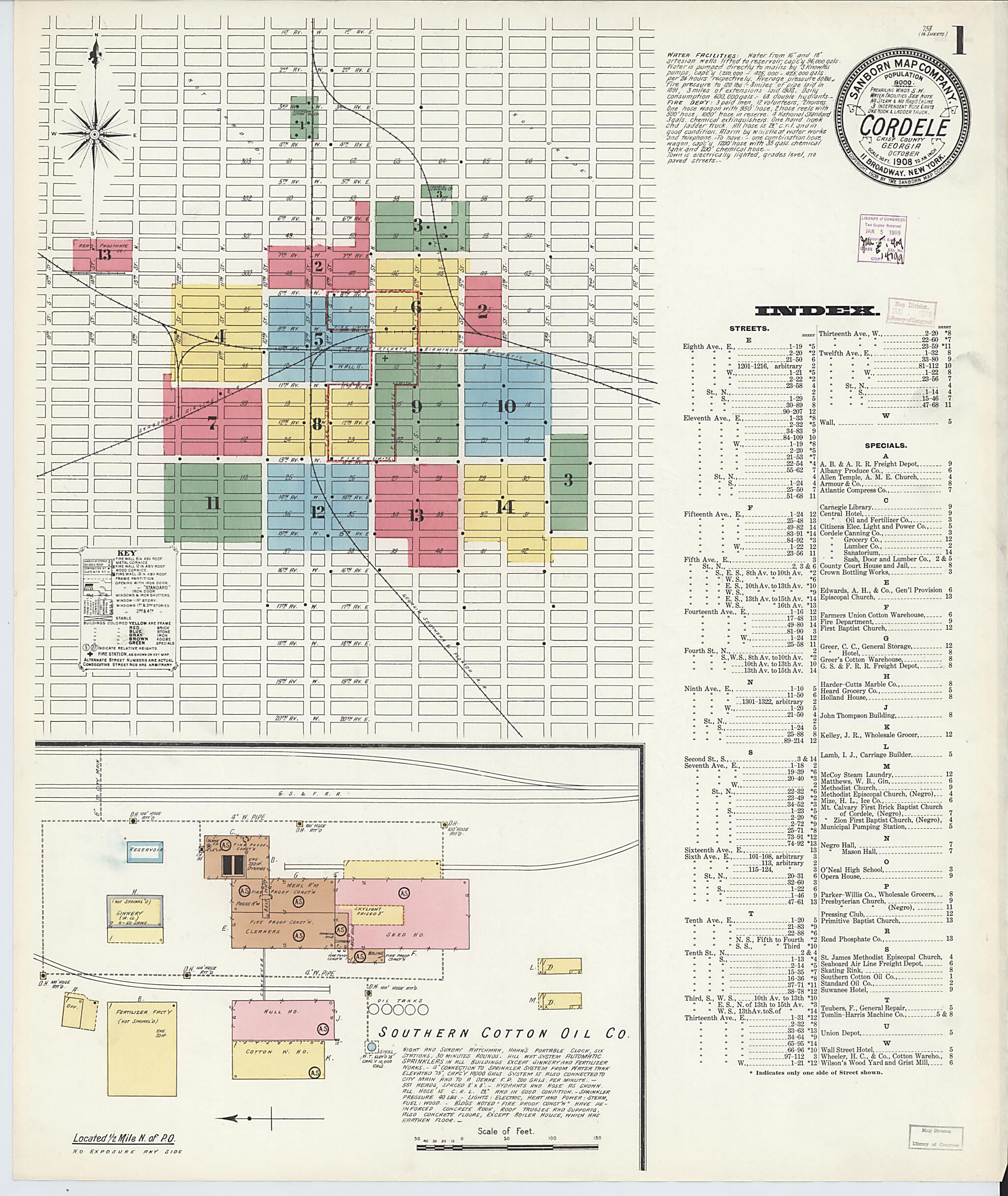 This old map of Cordele, Crisp County, Georgia was created by Sanborn Map Company in 1908